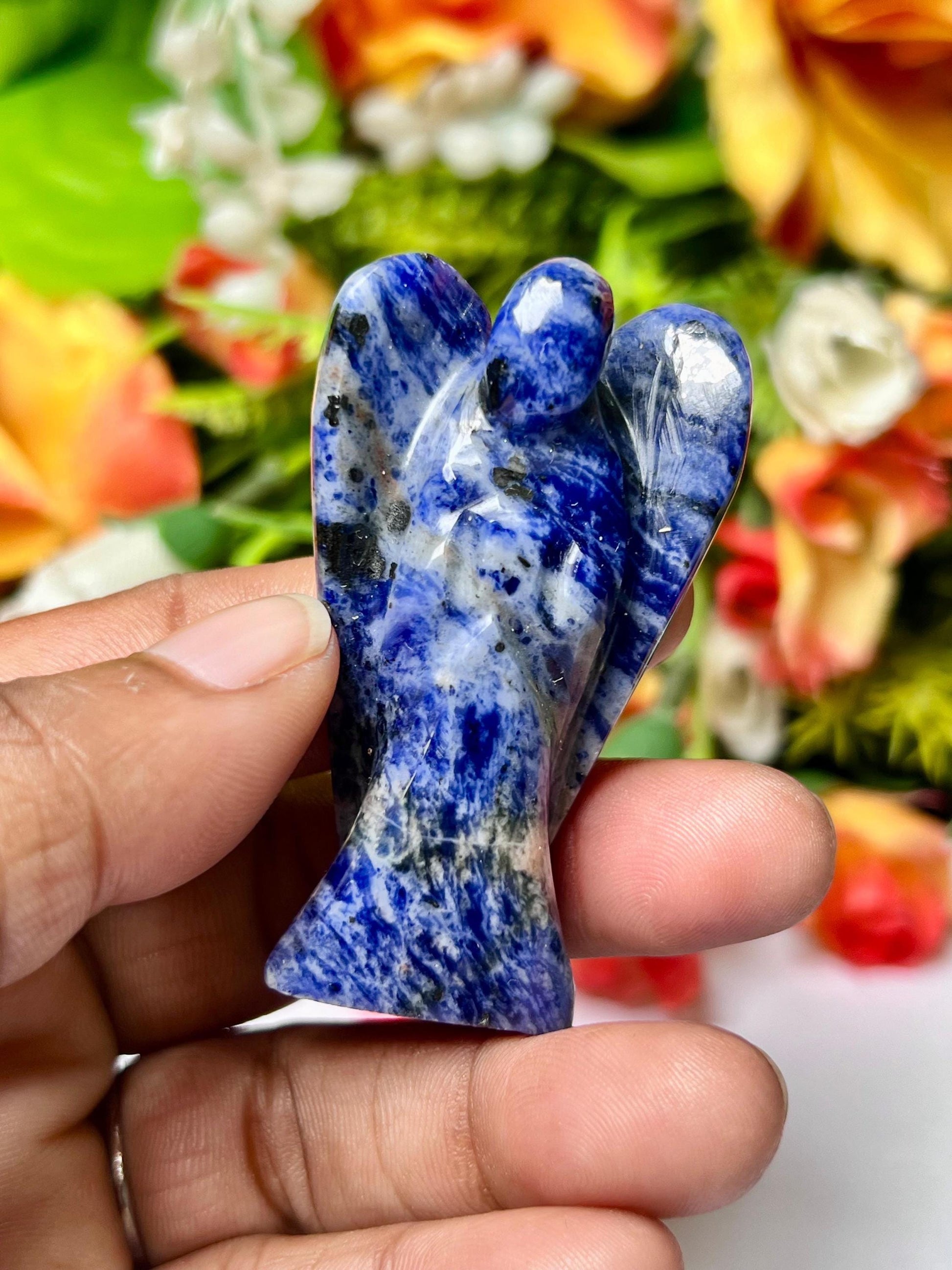 2" Sodalite Stone ANGEL (1) Piece Free standing guardian Angel crystal Reiki energy blessed hand carved Pocket Angel Angelic connection