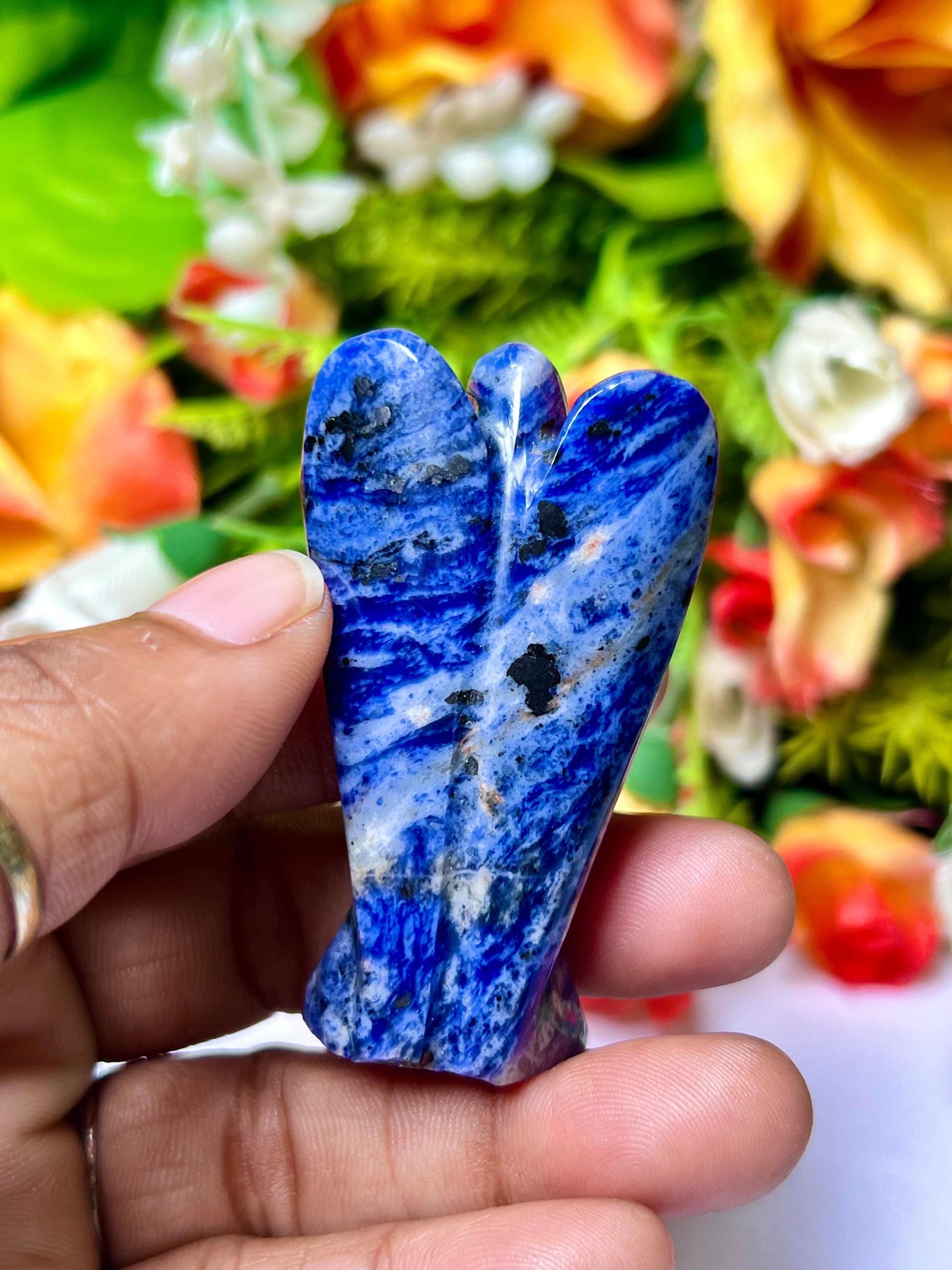 2" Sodalite Stone ANGEL (1) Piece Free standing guardian Angel crystal Reiki energy blessed hand carved Pocket Angel Angelic connection