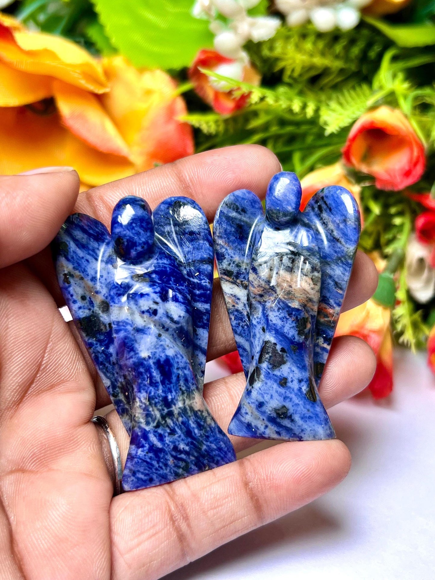 2" Sodalite Stone ANGEL (1) Piece Free standing guardian Angel crystal Reiki energy blessed hand carved Pocket Angel Angelic connection