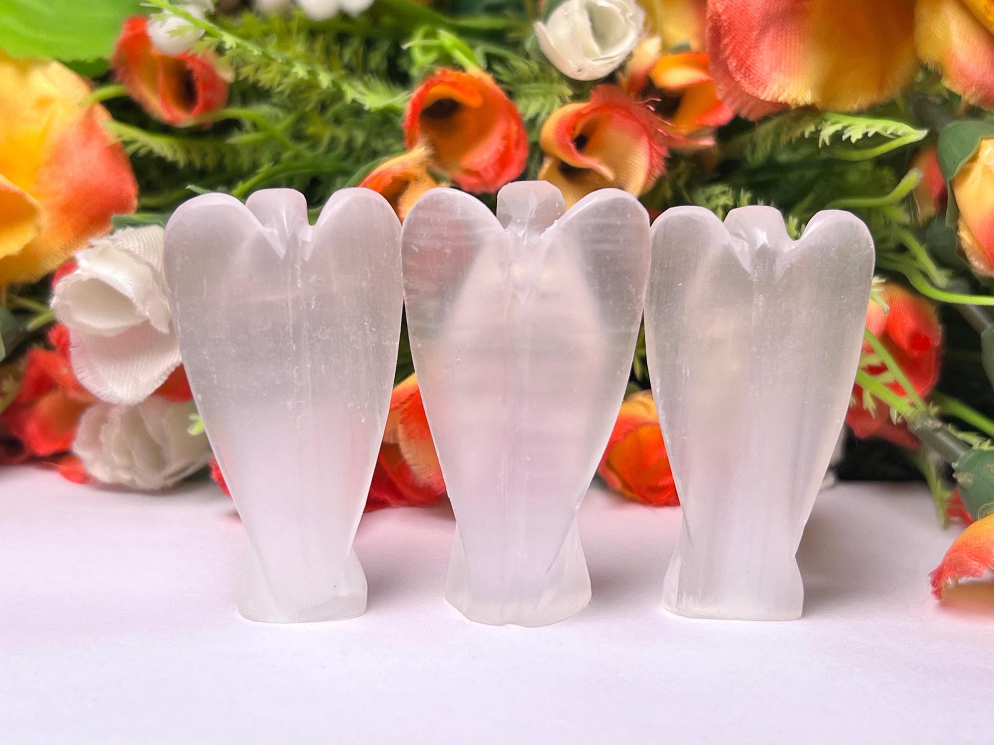 2"  Selenite Crystal Stone ANGEL One(1)Piece Free standing guardian Angel crystal Reiki energy blessed hand carved Angelic connection