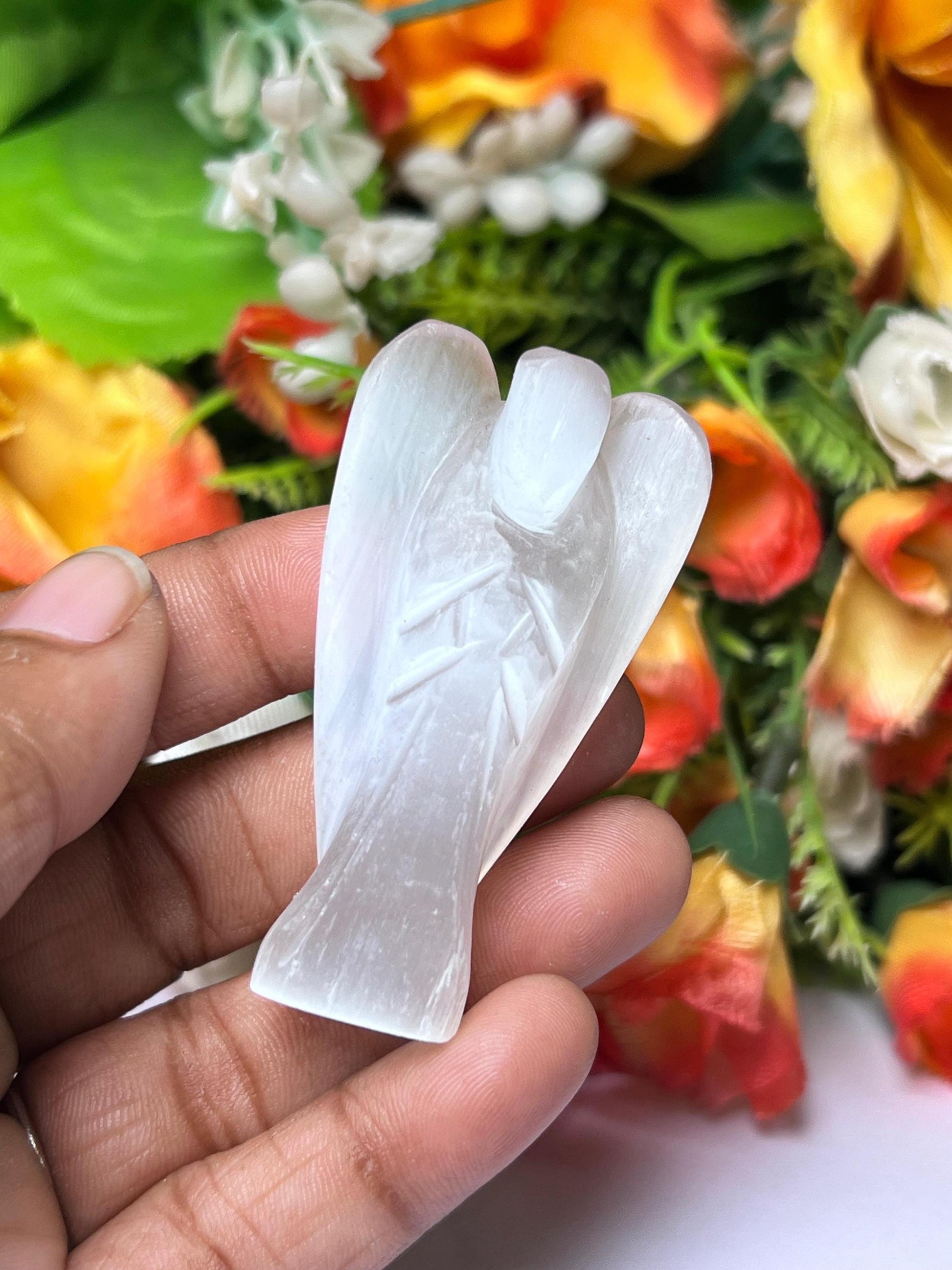 2"  Selenite Crystal Stone ANGEL One(1)Piece Free standing guardian Angel crystal Reiki energy blessed hand carved Angelic connection