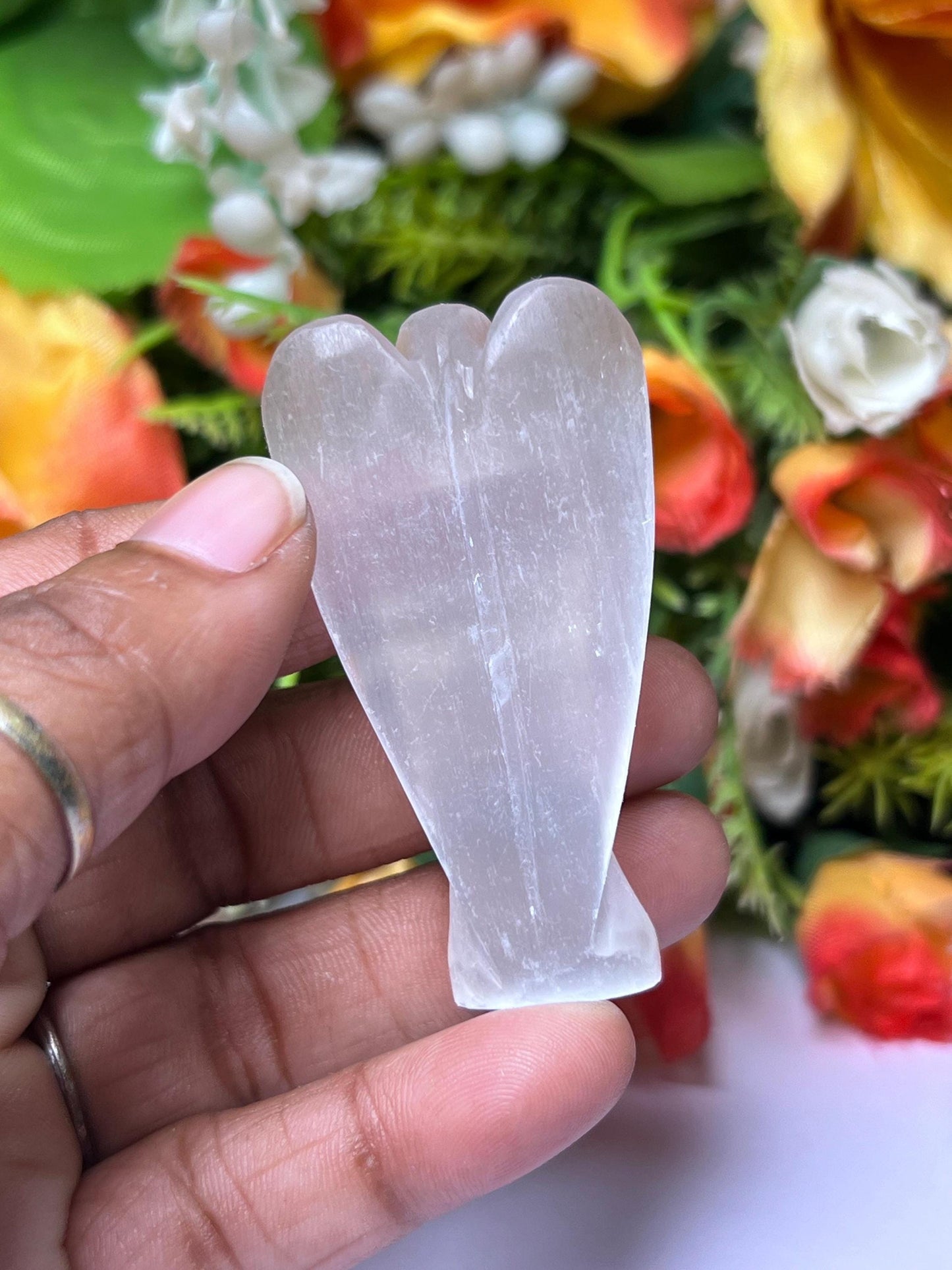 2"  Selenite Crystal Stone ANGEL One(1)Piece Free standing guardian Angel crystal Reiki energy blessed hand carved Angelic connection