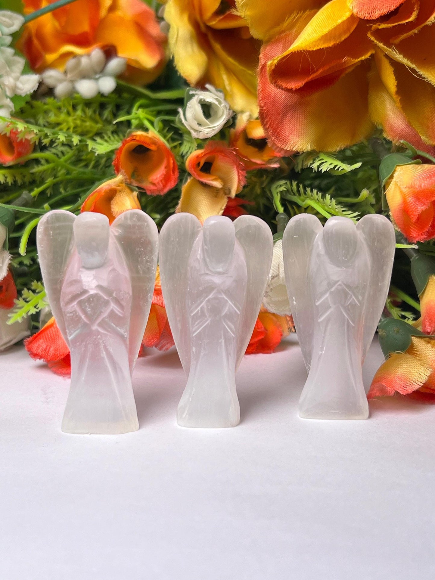 2"  Selenite Crystal Stone ANGEL One(1)Piece Free standing guardian Angel crystal Reiki energy blessed hand carved Angelic connection