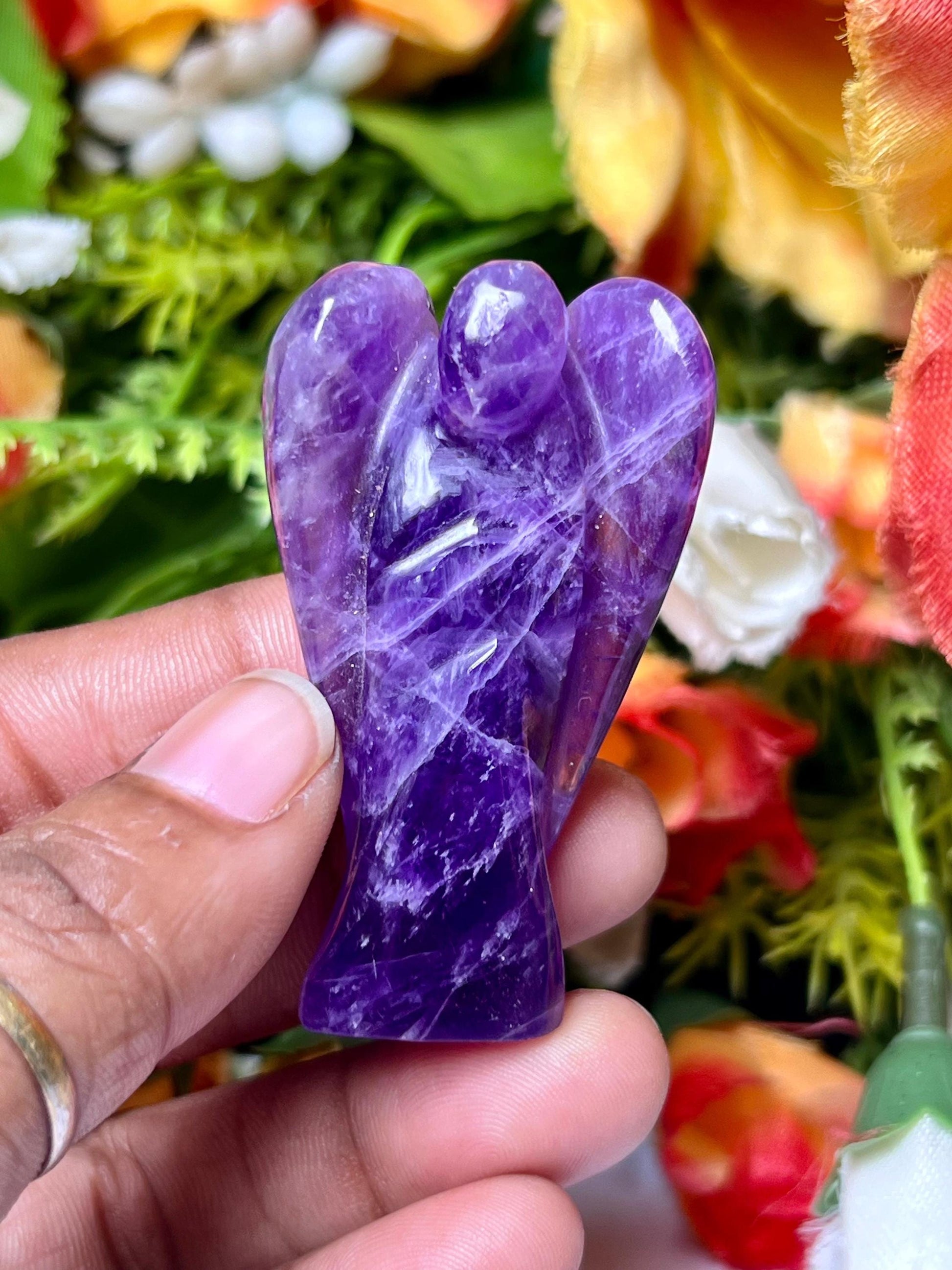 2" Amethyst Stone ANGEL (1) Piece Free standing guardian Angel crystal Reiki energy blessed hand carved Pocket Angel Angelic connection