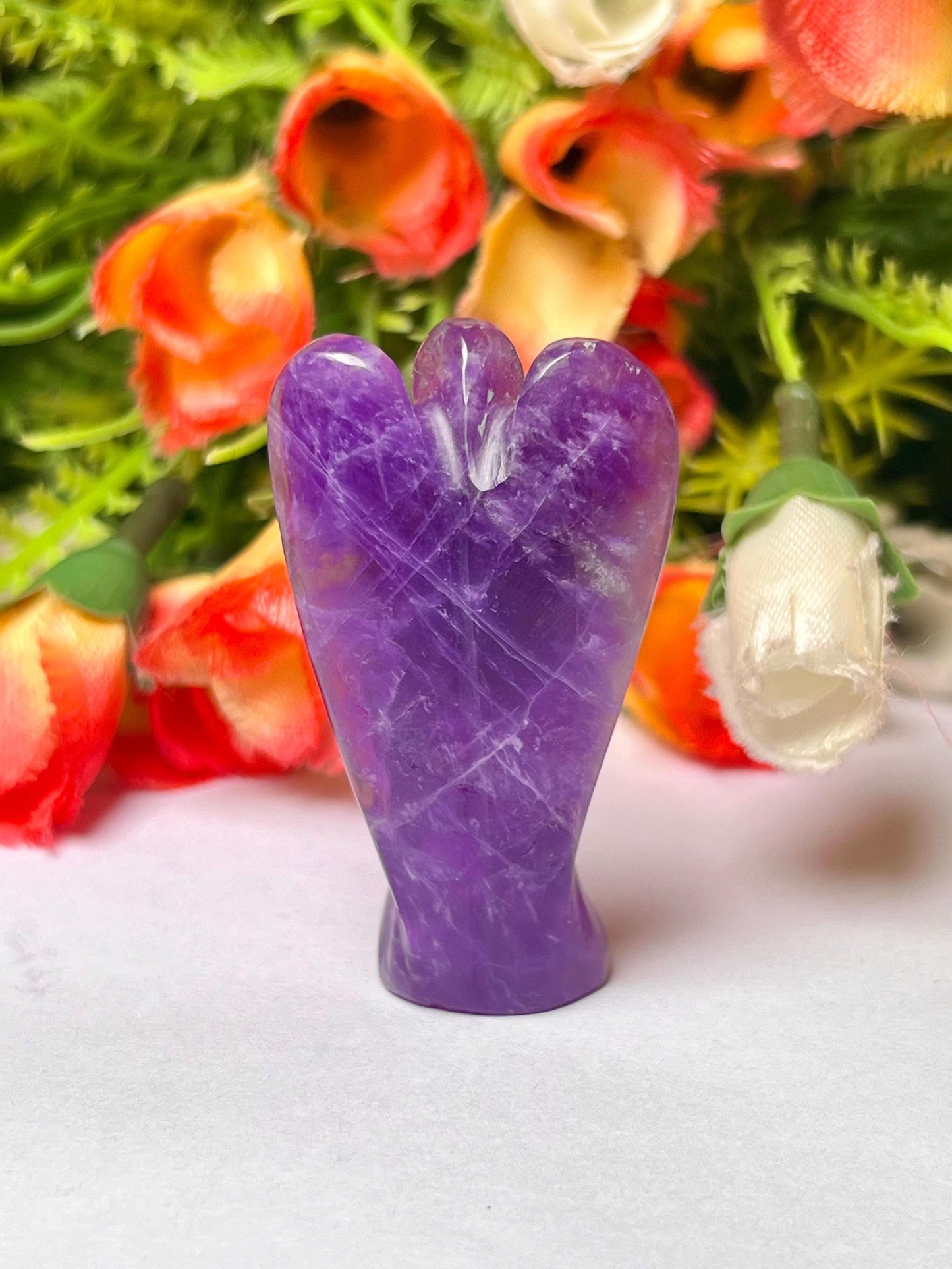 2" Amethyst Stone ANGEL (1) Piece Free standing guardian Angel crystal Reiki energy blessed hand carved Pocket Angel Angelic connection