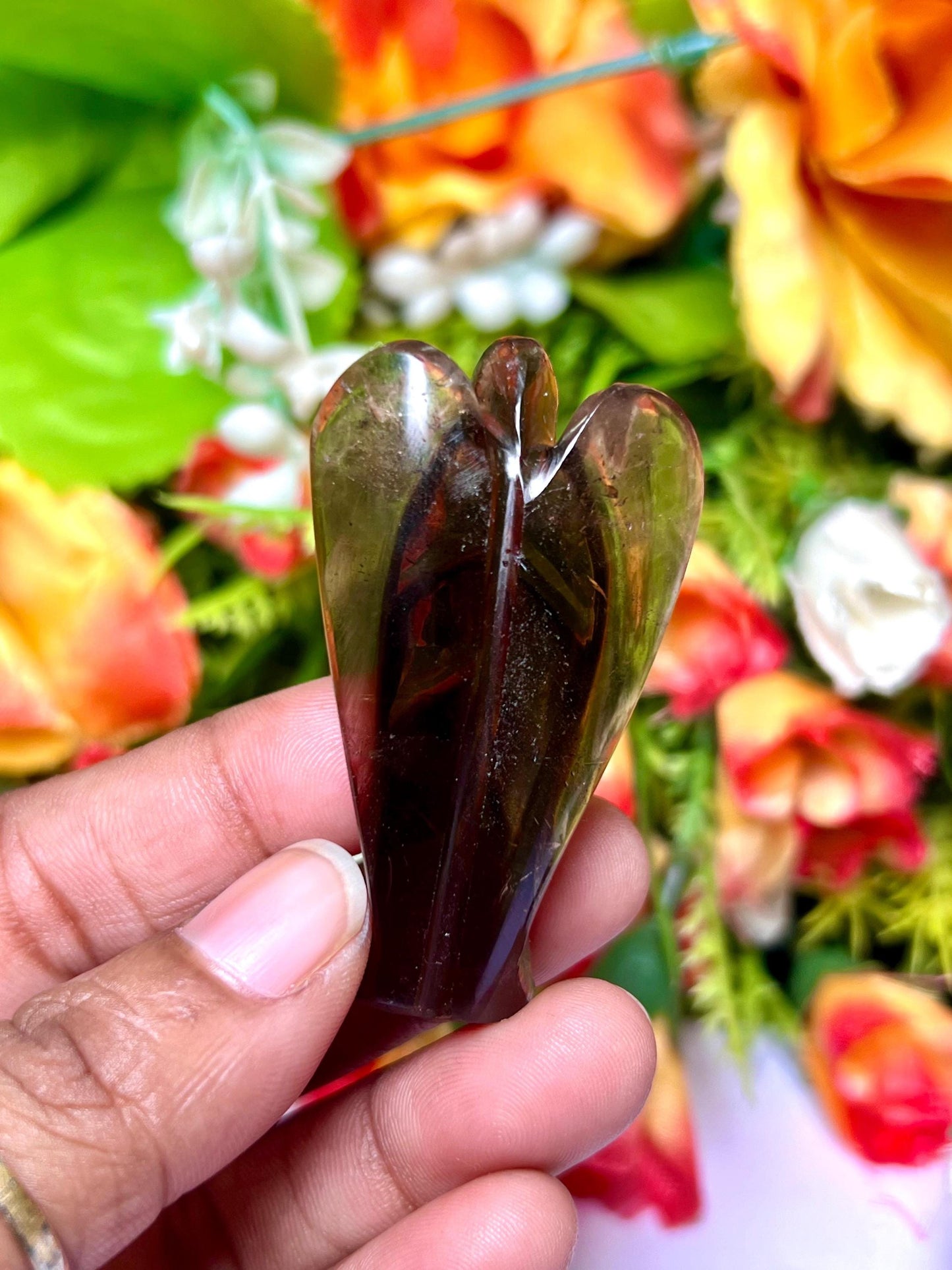 2" Himalayan Smoky Quartz Stone ANGEL One(1)Piece Free standing guardian Angel crystal Reiki energy blessed hand carved Angelic connection