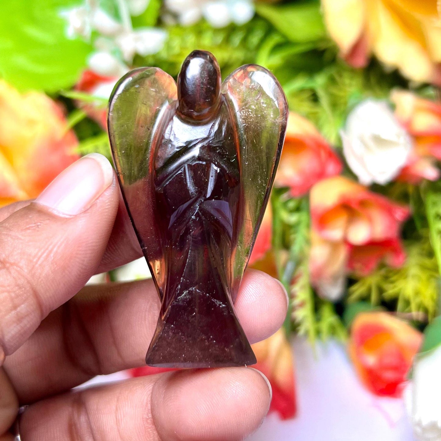 2" Himalayan Smoky Quartz Stone ANGEL One(1)Piece Free standing guardian Angel crystal Reiki energy blessed hand carved Angelic connection