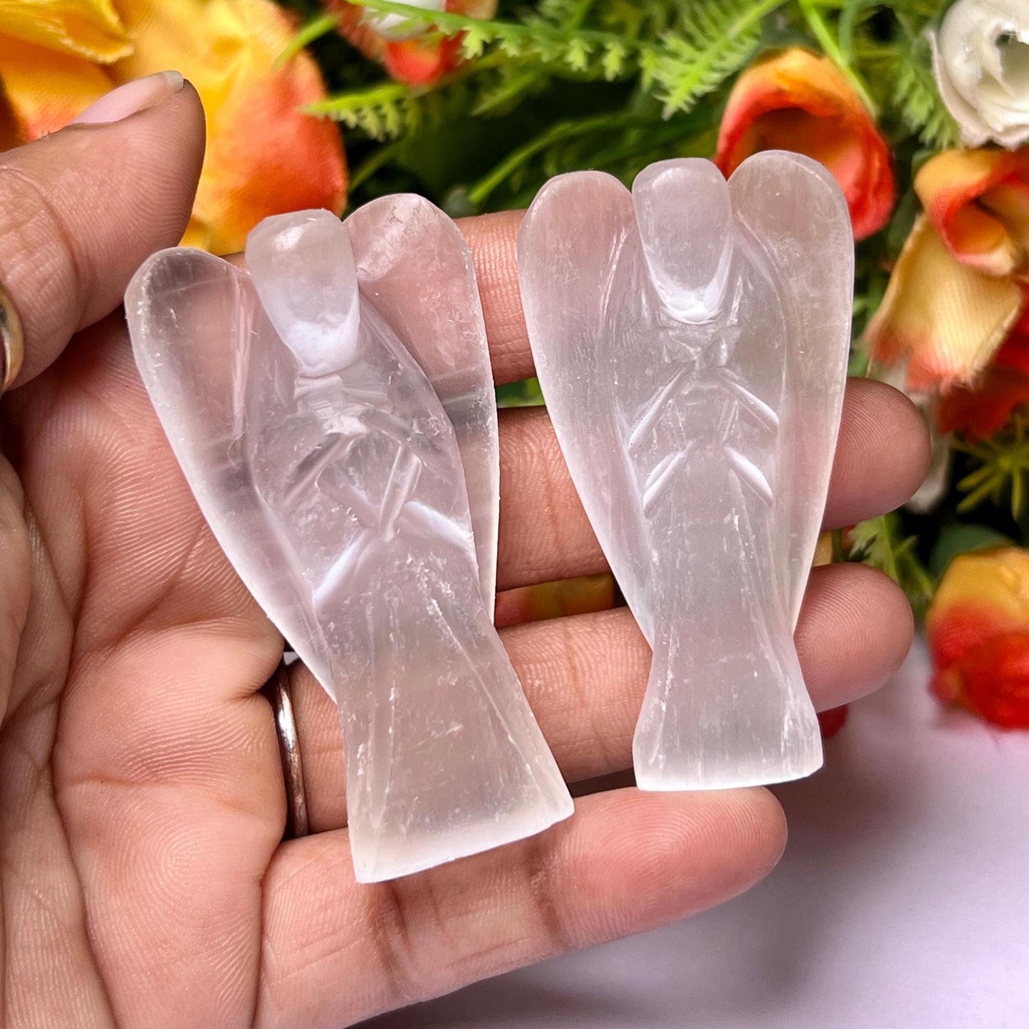 2"  Selenite Crystal Stone ANGEL One(1)Piece Free standing guardian Angel crystal Reiki energy blessed hand carved Angelic connection