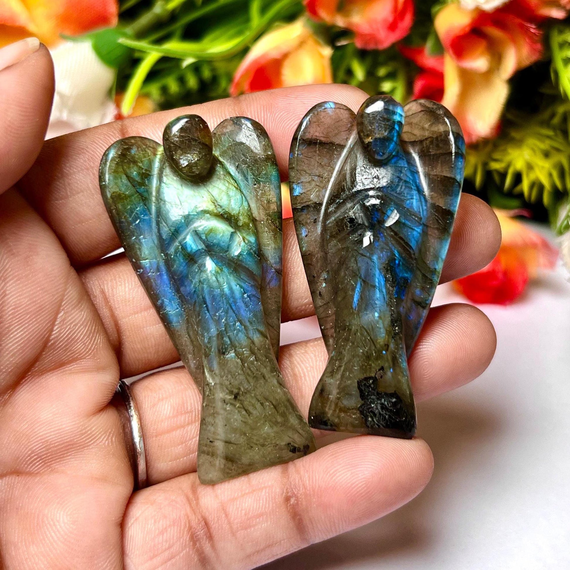 2" Labradorite Stone ANGEL (1) Piece Free standing guardian Angel crystal Reiki energy blessed hand carved Pocket Angel Angelic connection