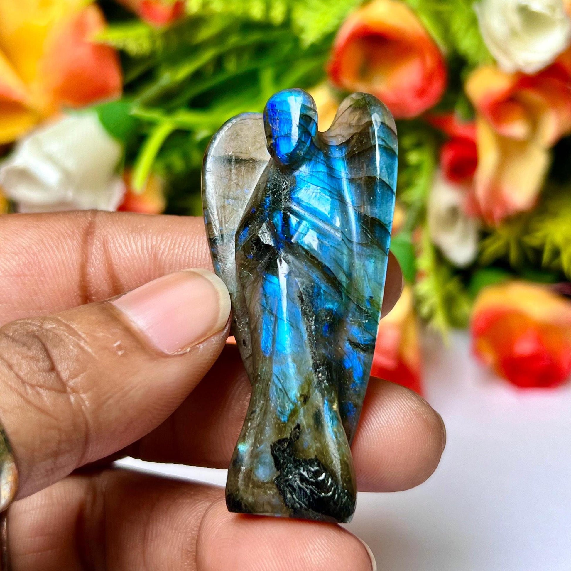 2" Labradorite Stone ANGEL (1) Piece Free standing guardian Angel crystal Reiki energy blessed hand carved Pocket Angel Angelic connection