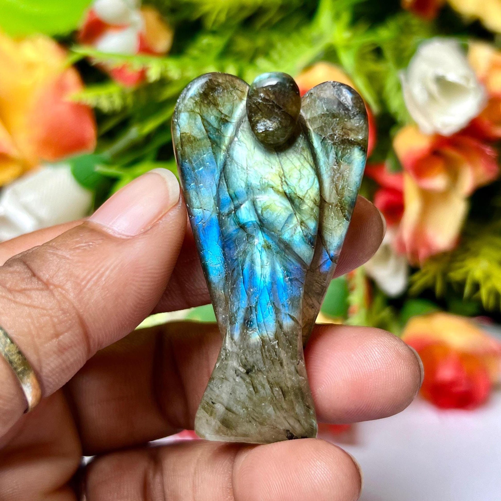 2" Labradorite Stone ANGEL (1) Piece Free standing guardian Angel crystal Reiki energy blessed hand carved Pocket Angel Angelic connection