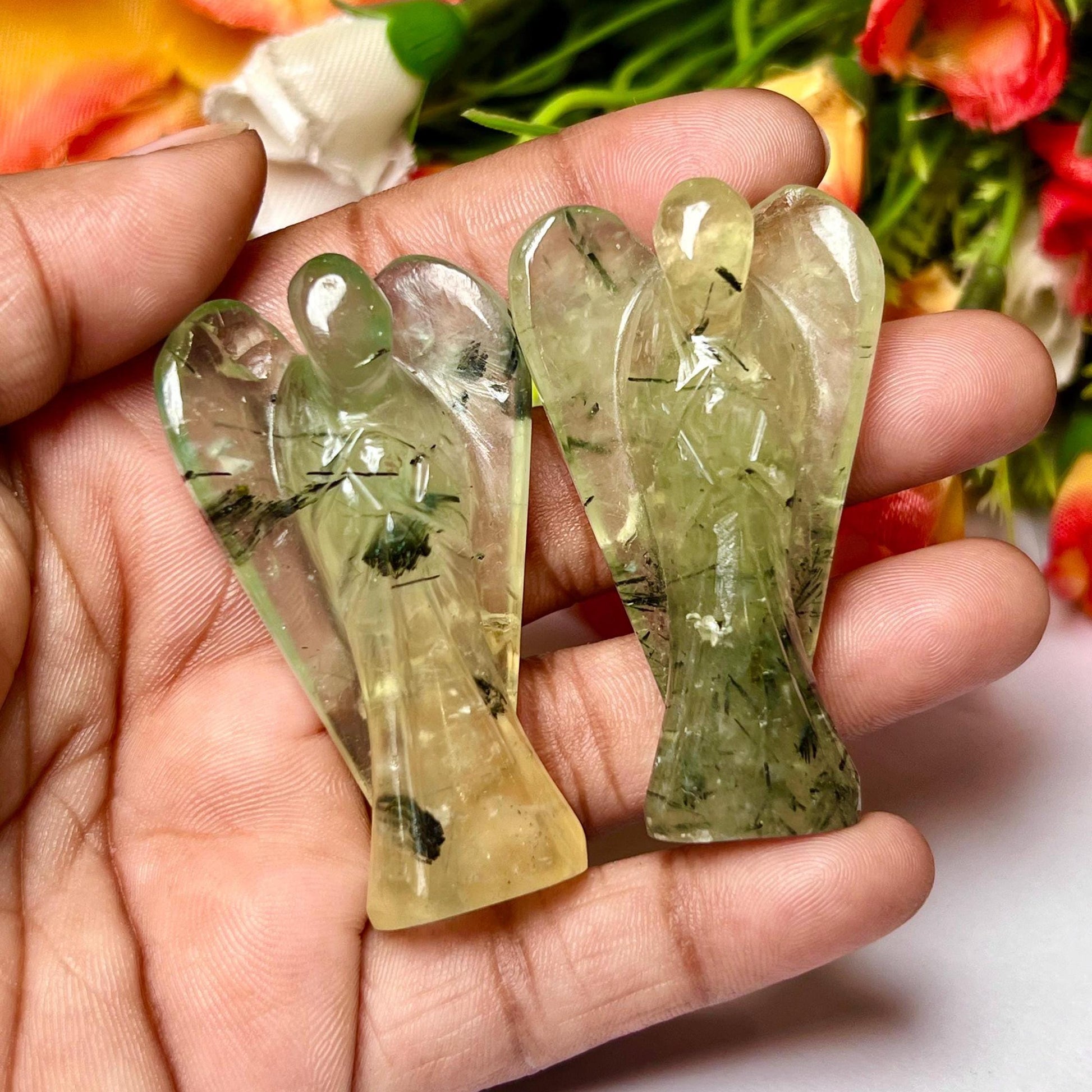 2" Prehnite Stone ANGEL (1) Piece Free standing guardian Angel crystal Reiki energy blessed hand carved Pocket Angel Angelic connection