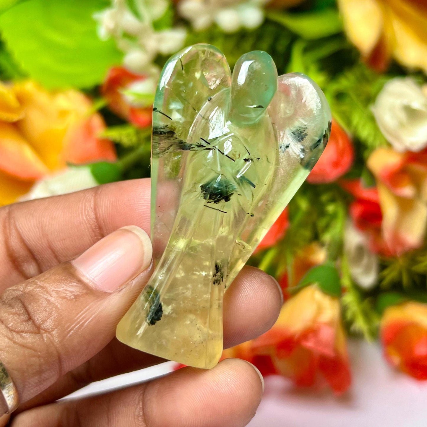 2" Prehnite Stone ANGEL (1) Piece Free standing guardian Angel crystal Reiki energy blessed hand carved Pocket Angel Angelic connection