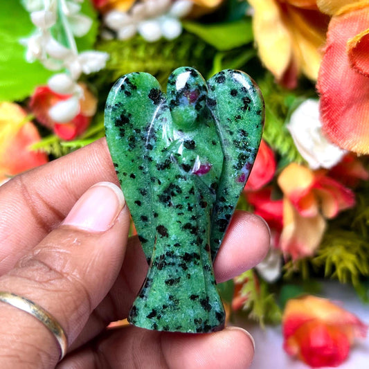 2" African Ruby Zoisite Stone ANGEL One(1) Piece Free standing guardian Angel crystal Reiki energy blessed hand carved Angelic connection