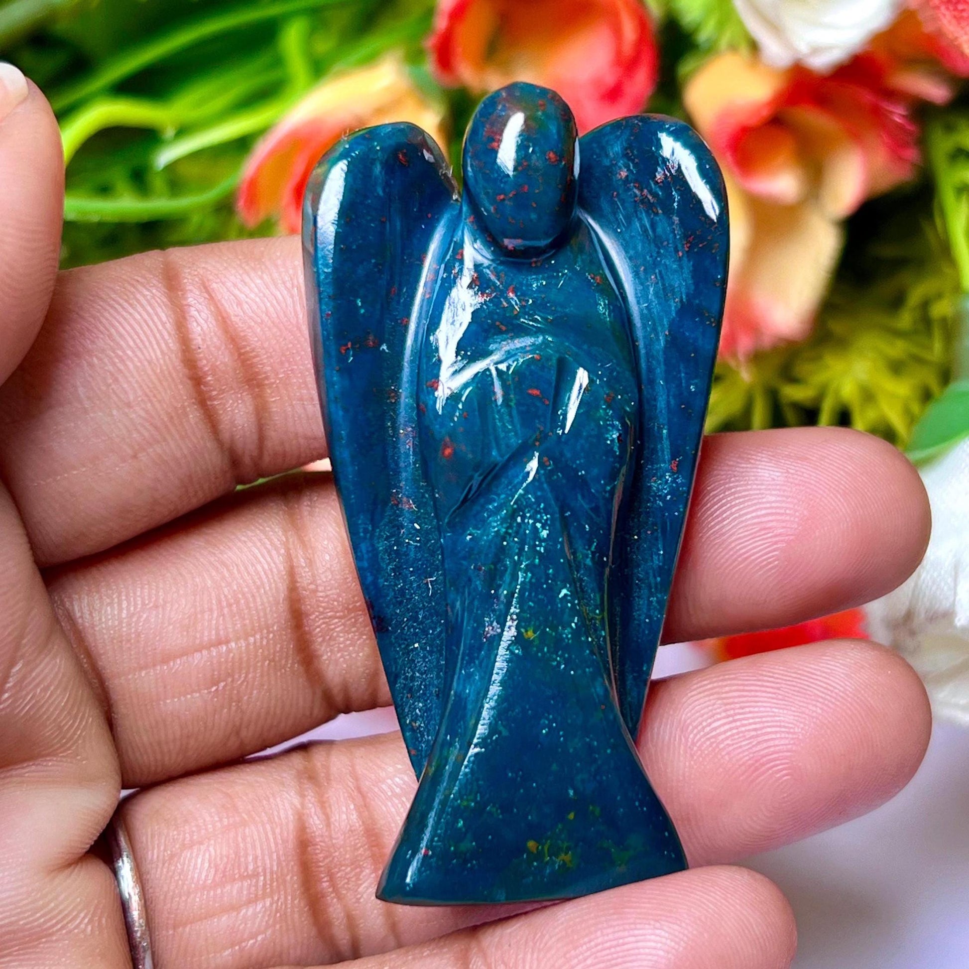 2" Blood Stone Crystal Stone ANGEL One(1)Piece Free standing guardian Angel crystal Reiki energy blessed hand carved Angelic connection