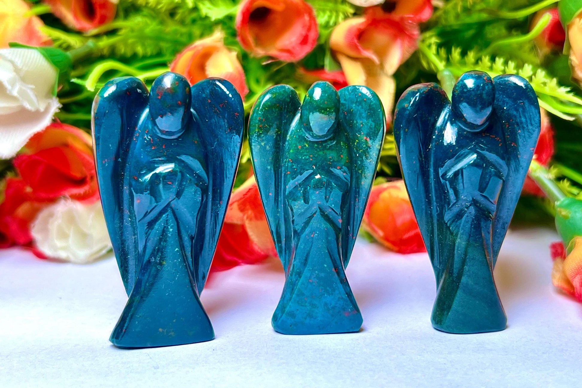 2" Blood Stone Crystal Stone ANGEL One(1)Piece Free standing guardian Angel crystal Reiki energy blessed hand carved Angelic connection