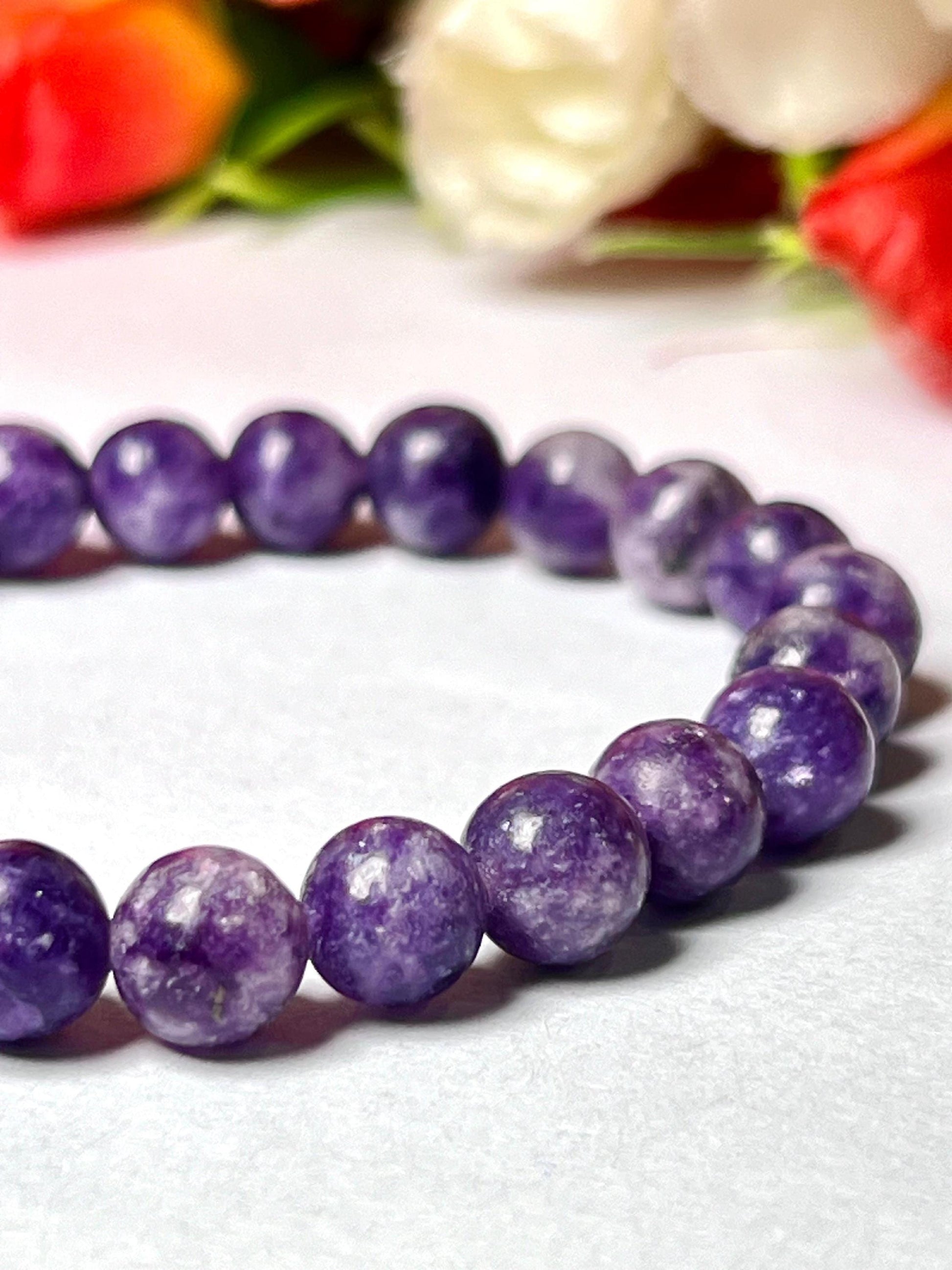 Lepidolite Stone Bracelet l Stretchable Bracelet l Unisex Bracelet l 8 MM Bracelet