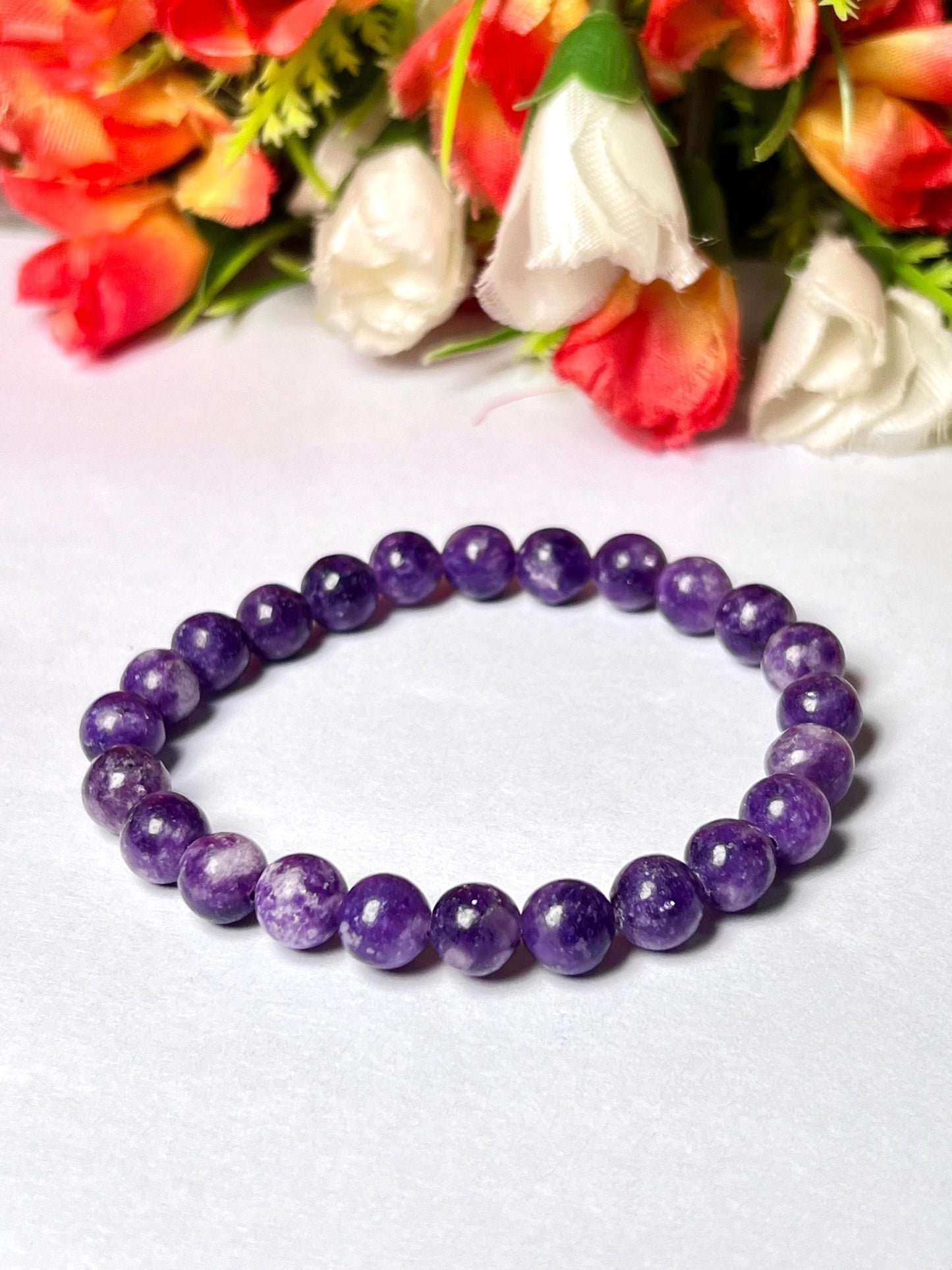 Lepidolite Stone Bracelet l Stretchable Bracelet l Unisex Bracelet l 8 MM Bracelet