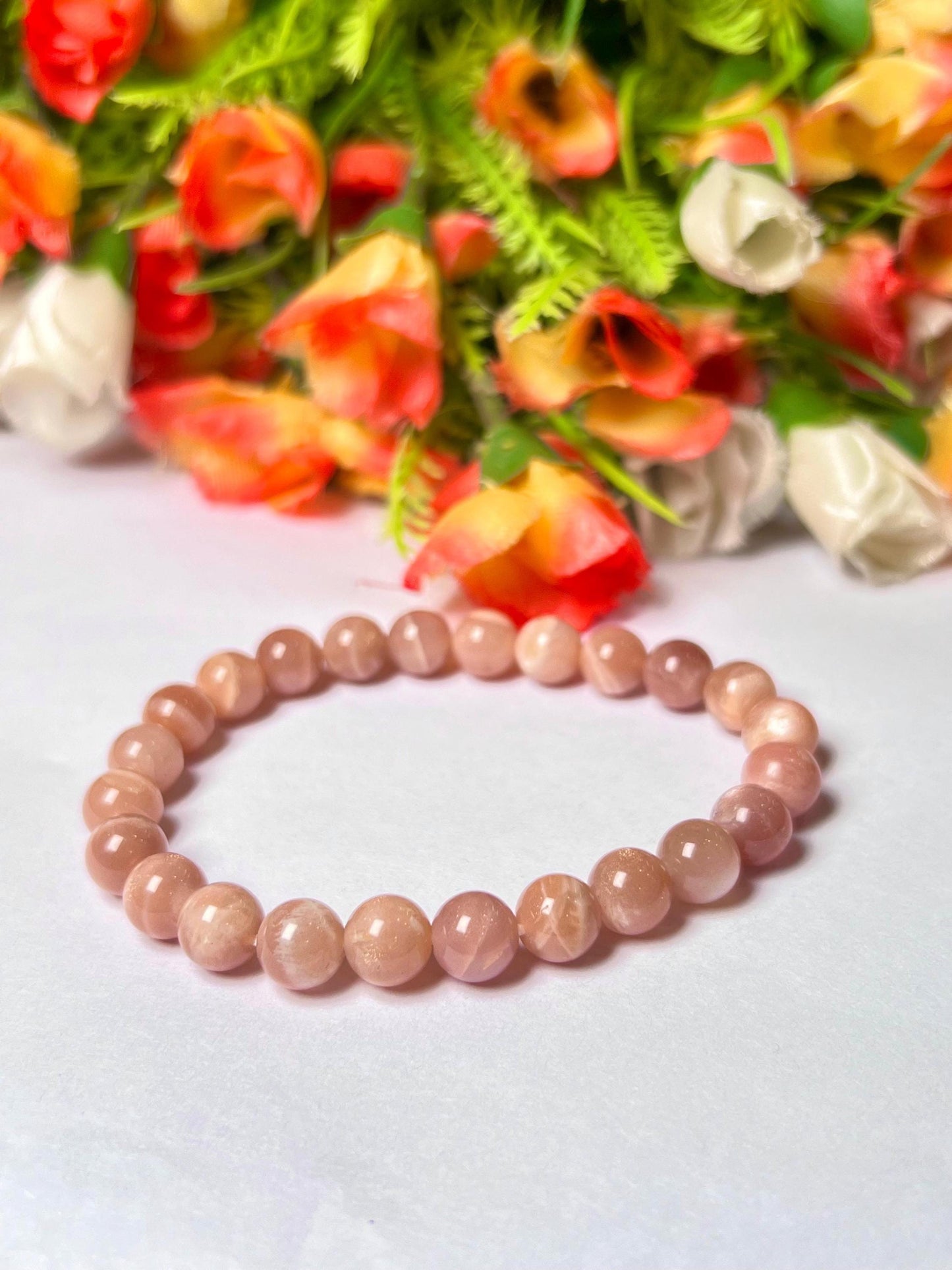 Peach Moonstone Stone Bracelet l Stretchable Bracelet l Unisex Bracelet l 8 MM Bracelet