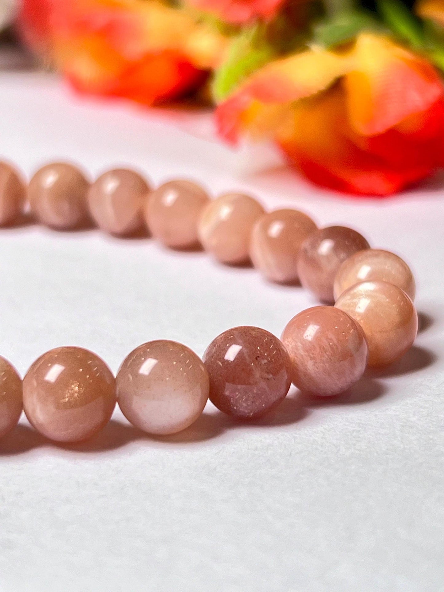 Peach Moonstone Stone Bracelet l Stretchable Bracelet l Unisex Bracelet l 8 MM Bracelet