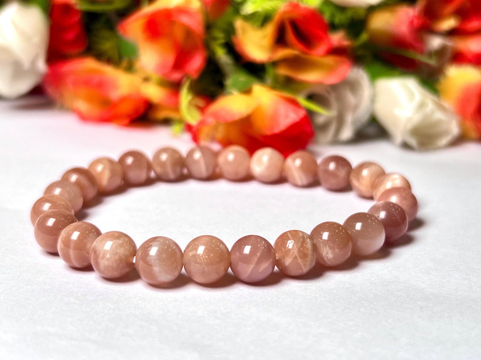 Peach Moonstone Stone Bracelet l Stretchable Bracelet l Unisex Bracelet l 8 MM Bracelet