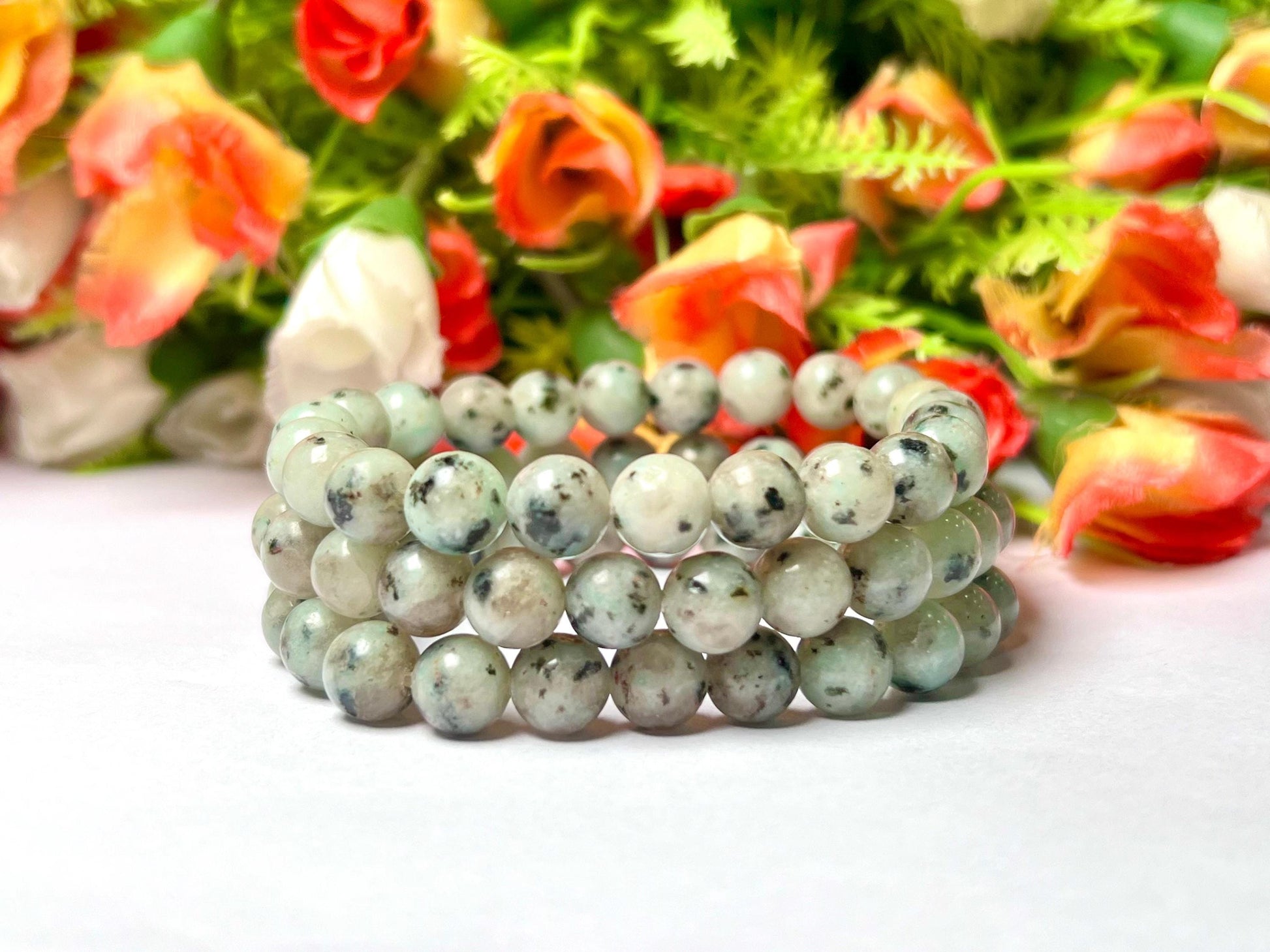 Kiwi Jasper Stone Bracelet l Stretchable Bracelet l Unisex Bracelet l 8 MM Bracelet