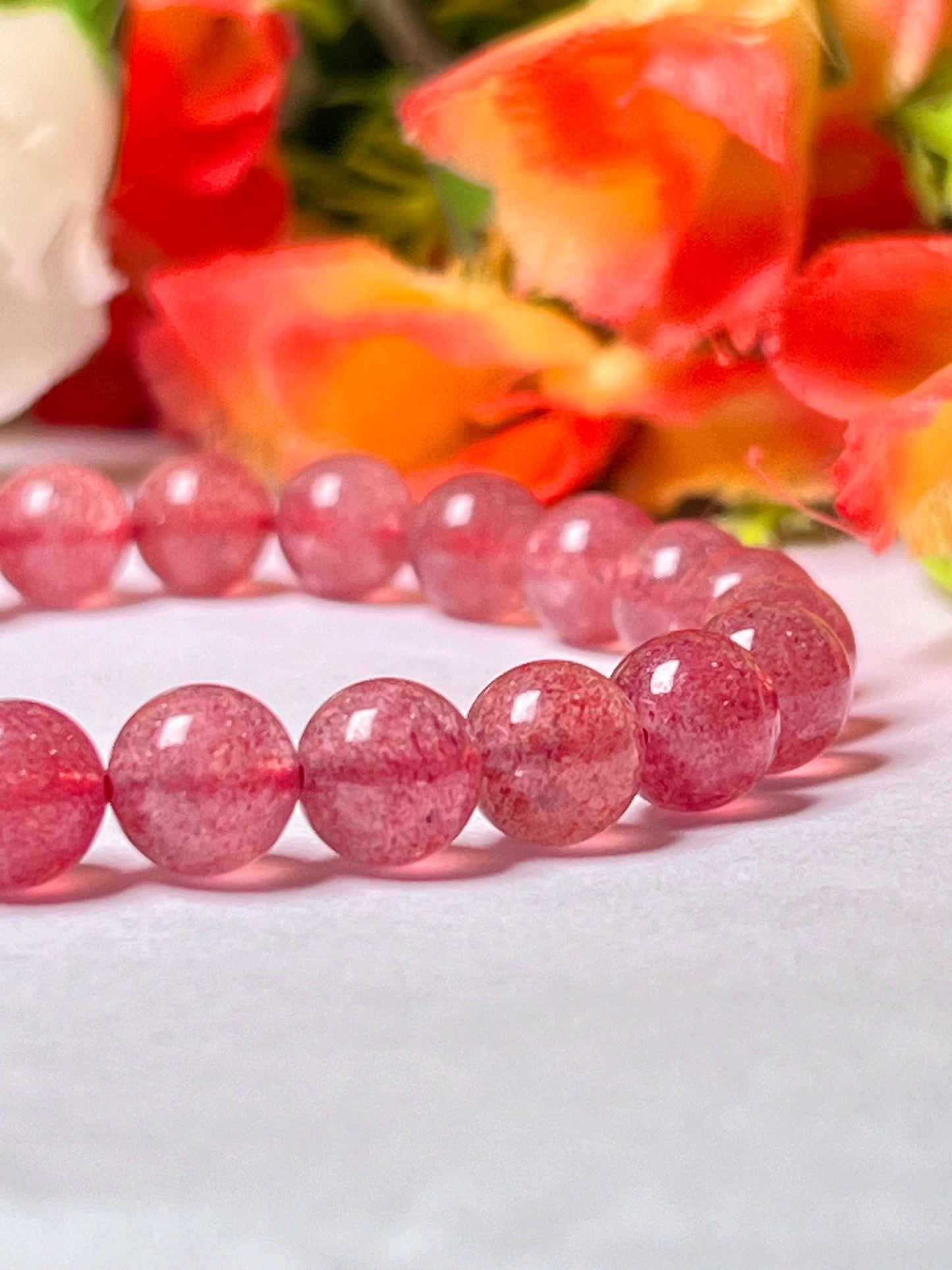 Strawberry Quartz Stone Bracelet l Stretchable Bracelet l Unisex Bracelet l 8 MM Bracelet