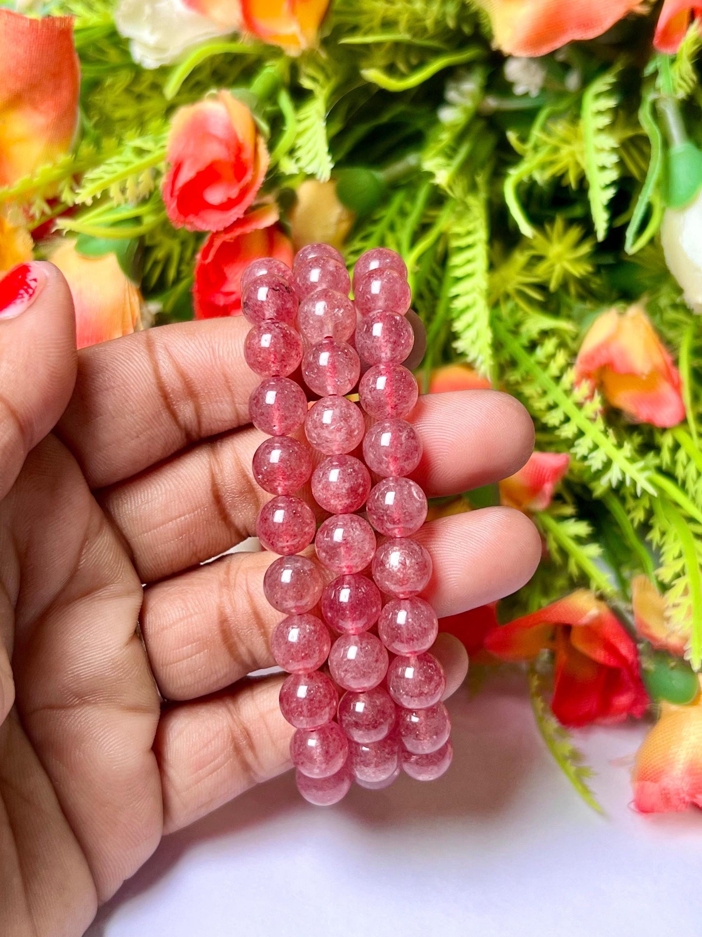 Strawberry Quartz Stone Bracelet l Stretchable Bracelet l Unisex Bracelet l 8 MM Bracelet