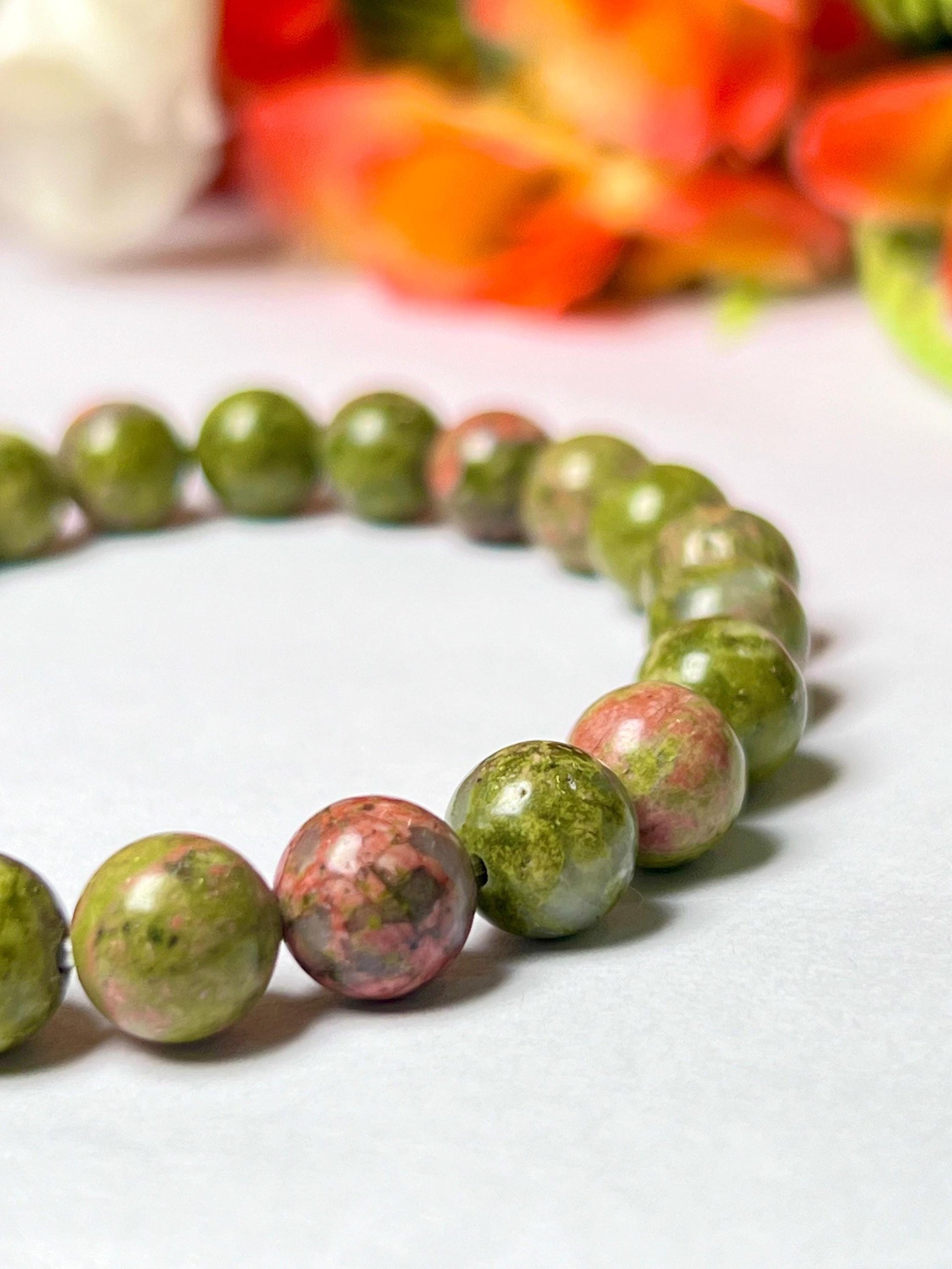 Unakite Stone Bracelet l Stretchable Bracelet l Unisex Bracelet l 8 MM Bracelet