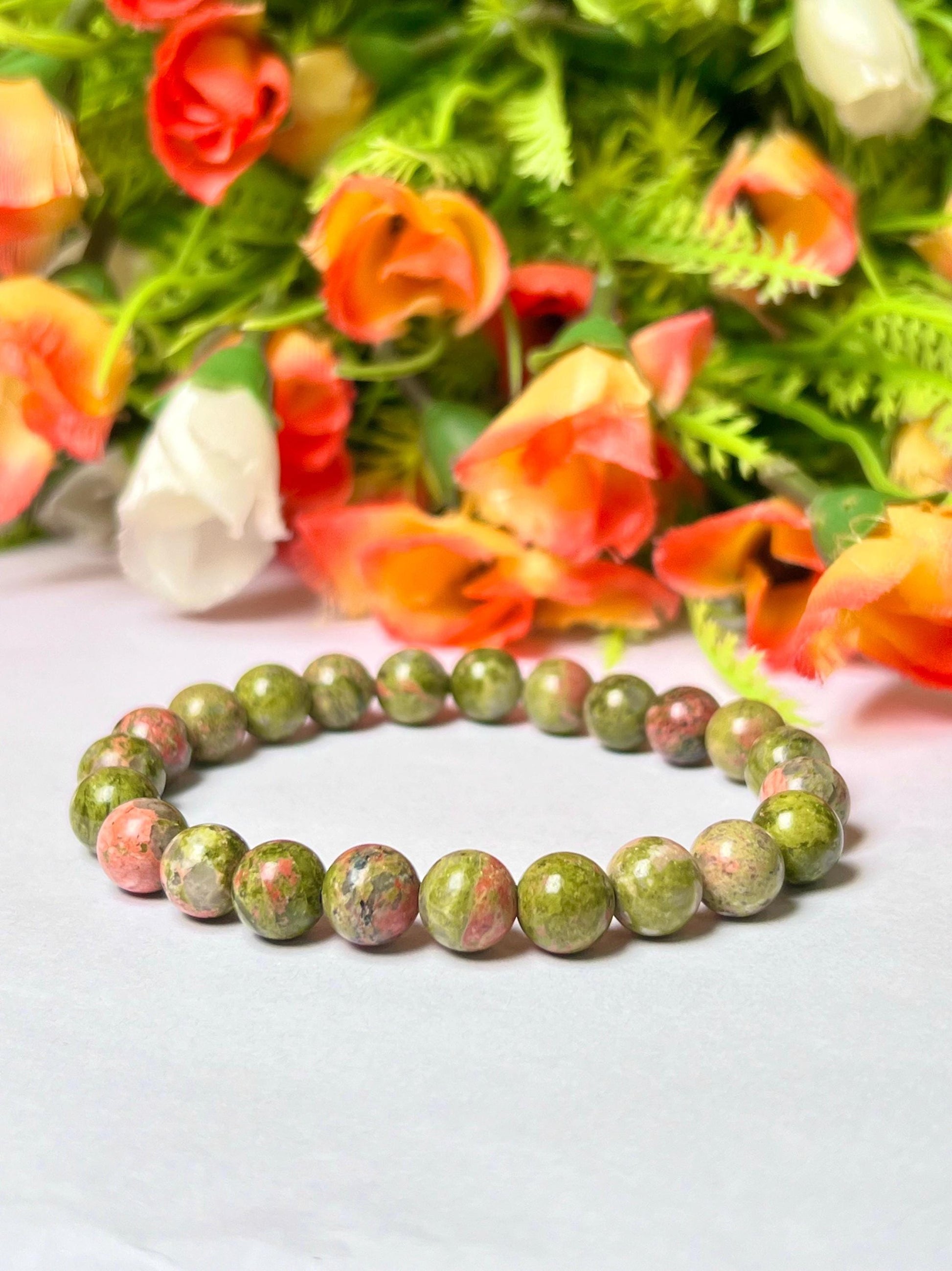 Unakite Stone Bracelet l Stretchable Bracelet l Unisex Bracelet l 8 MM Bracelet