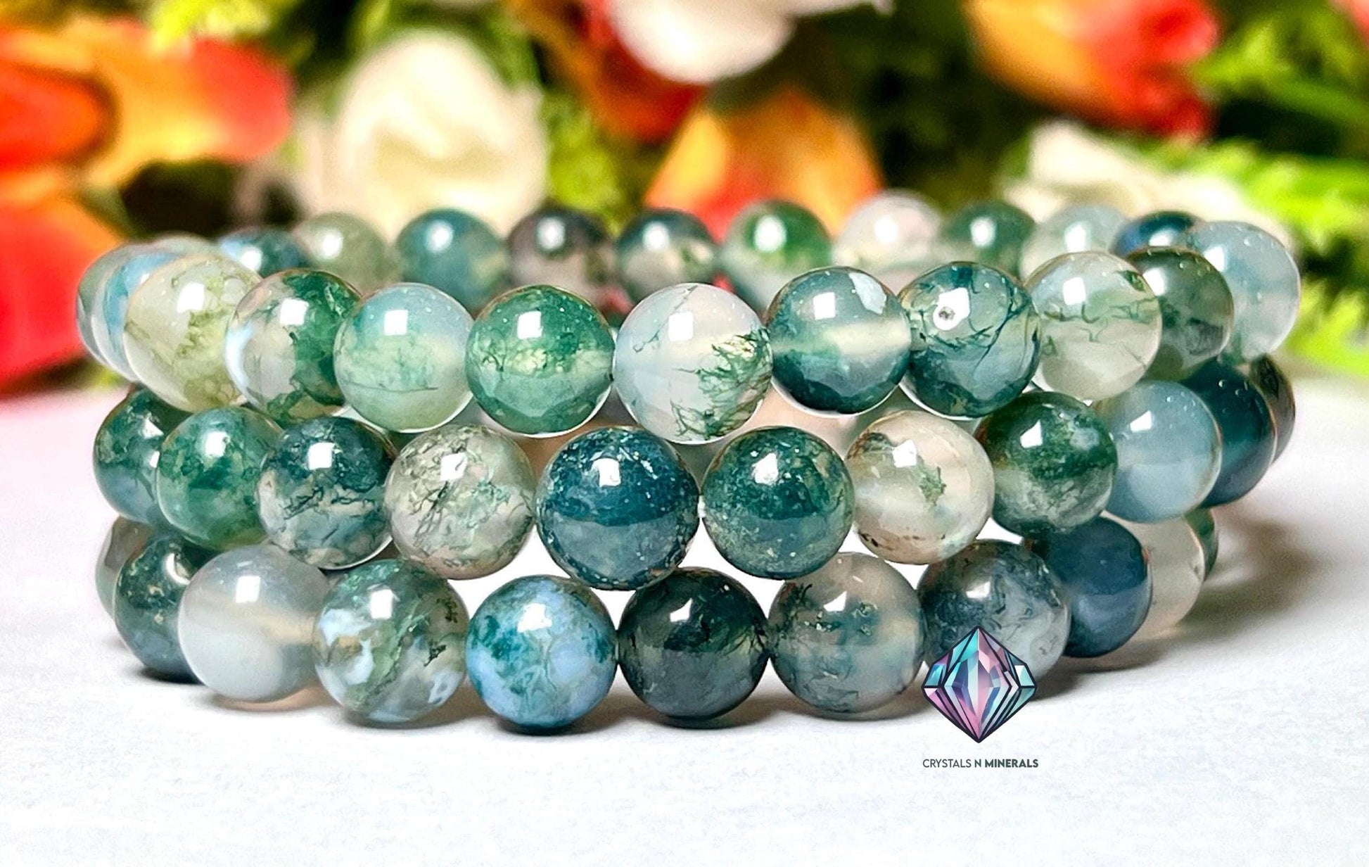 Moss Agate Stone Bracelet l Stretchable Bracelet l Unisex Bracelet l 8 MM Bracelet