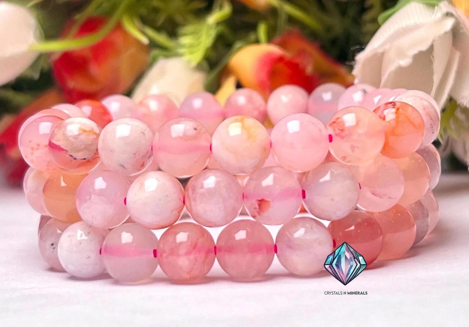 Pink Flower Agate Stone Bracelet l Stretchable Bracelet l Unisex Bracelet l 8 MM Bracelet