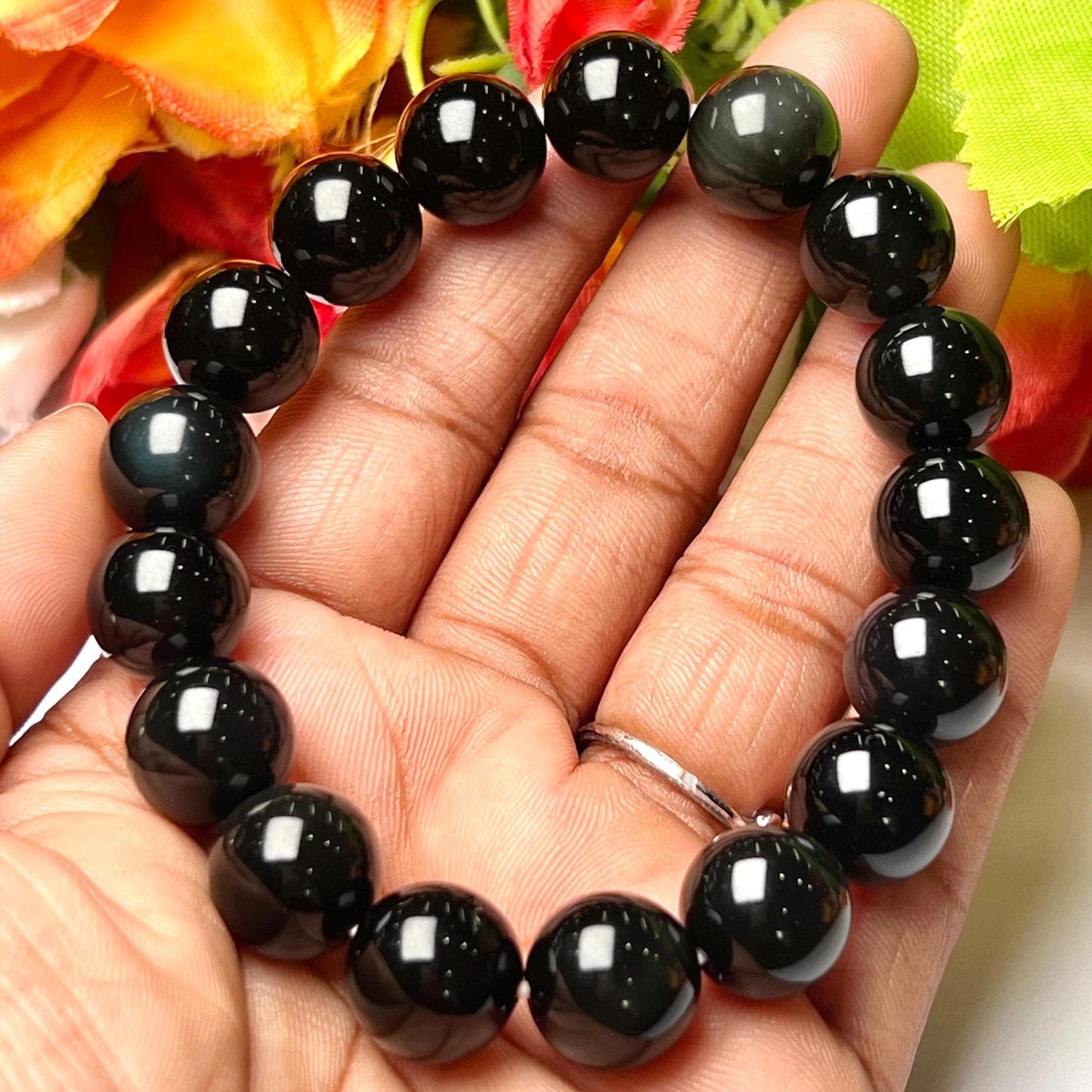 Men's 12 MM Rainbow Obsidian Stone Bracelet| Jewelry for Men