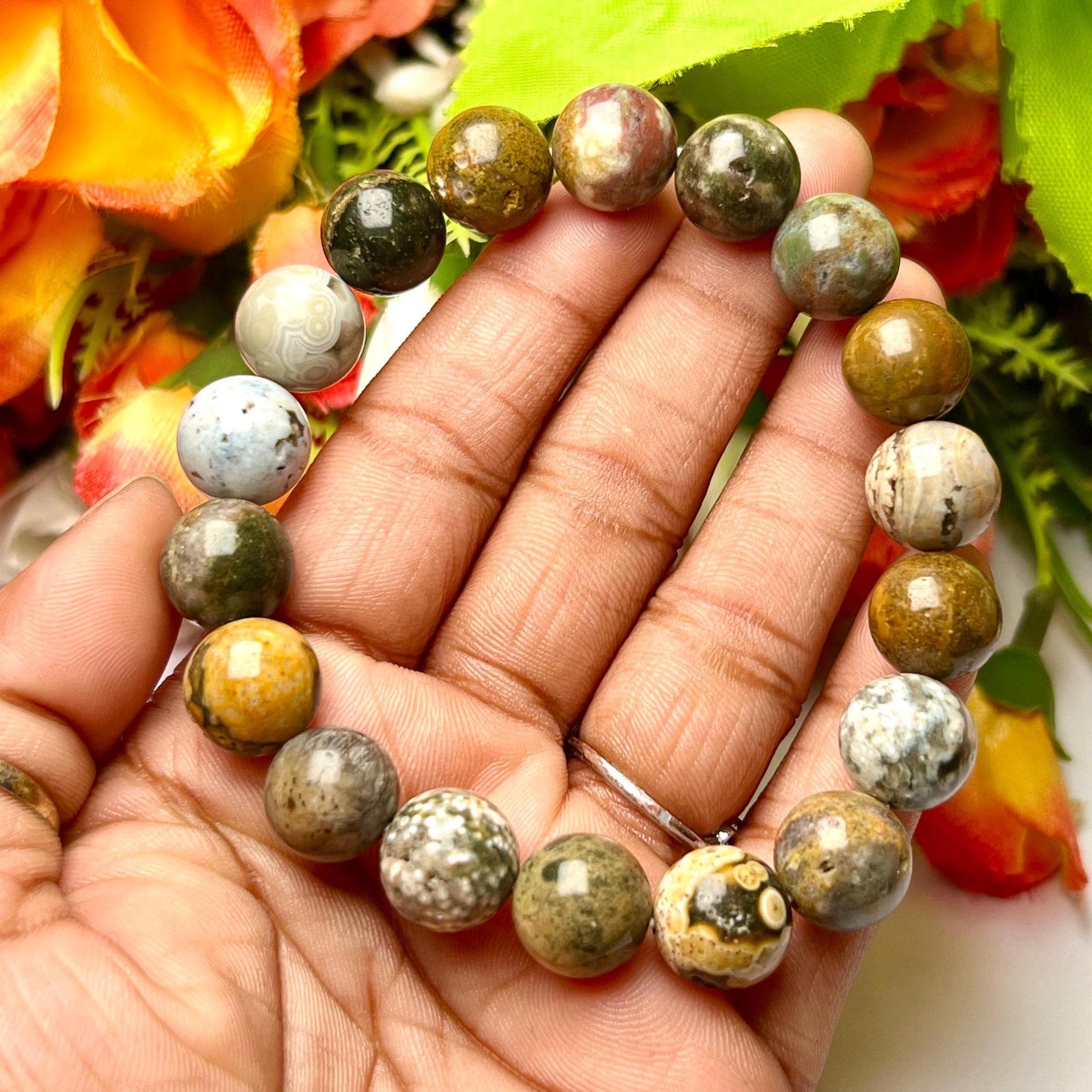 Men's 12 MM Ocean Jasper Stone Bracelet| Jewelry for Men