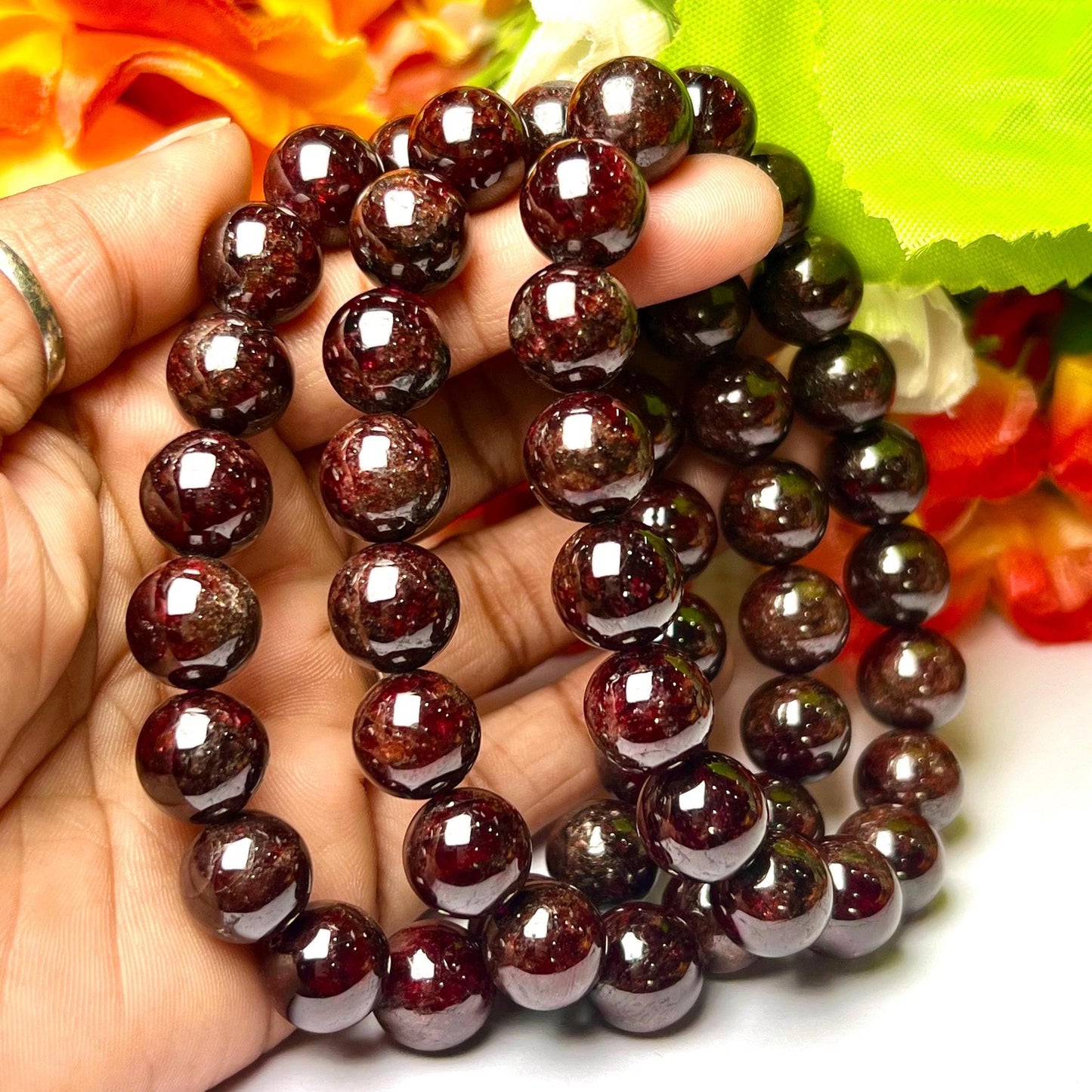 Garnet Stone Bracelet l Stretchable Bracelet l Unisex Bracelet l 8 MM Bracelet