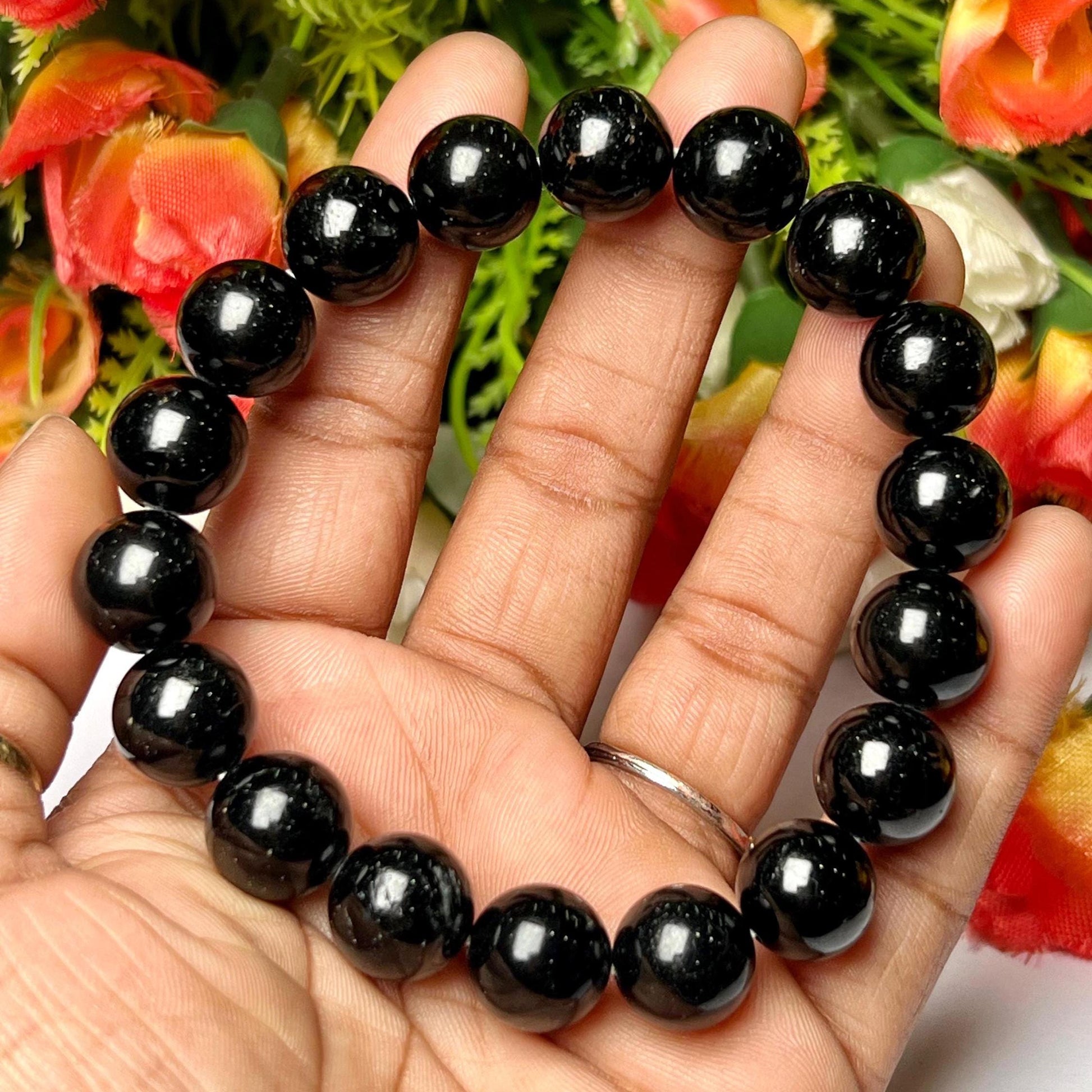 Men's 12 MM Black Tourmaline Stone Bracelet| Grounding & Protection Bracelet| Jewelry for Men| Protection Talisman| Strength| Calming Stones