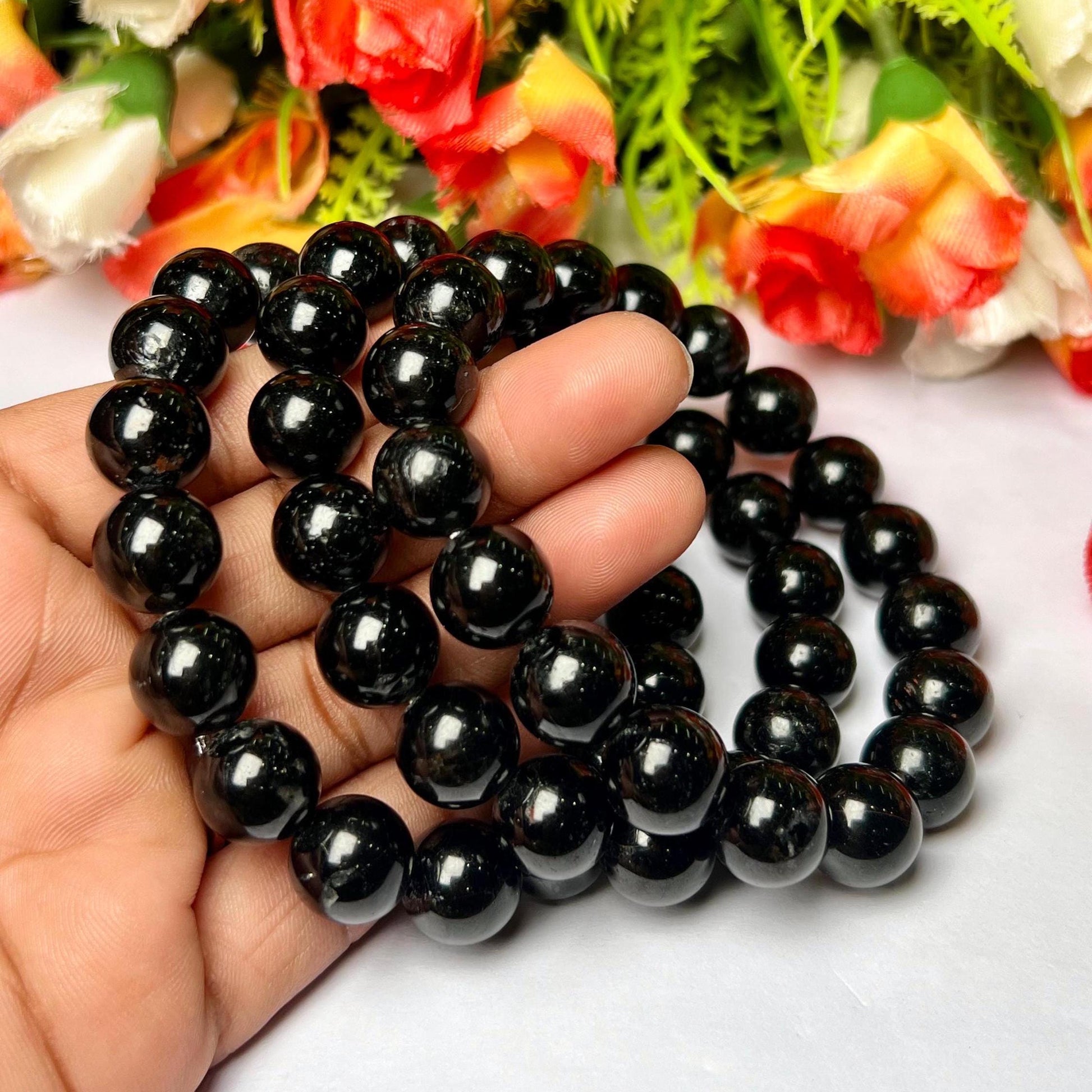 Men's 12 MM Black Tourmaline Stone Bracelet| Grounding & Protection Bracelet| Jewelry for Men| Protection Talisman| Strength| Calming Stones