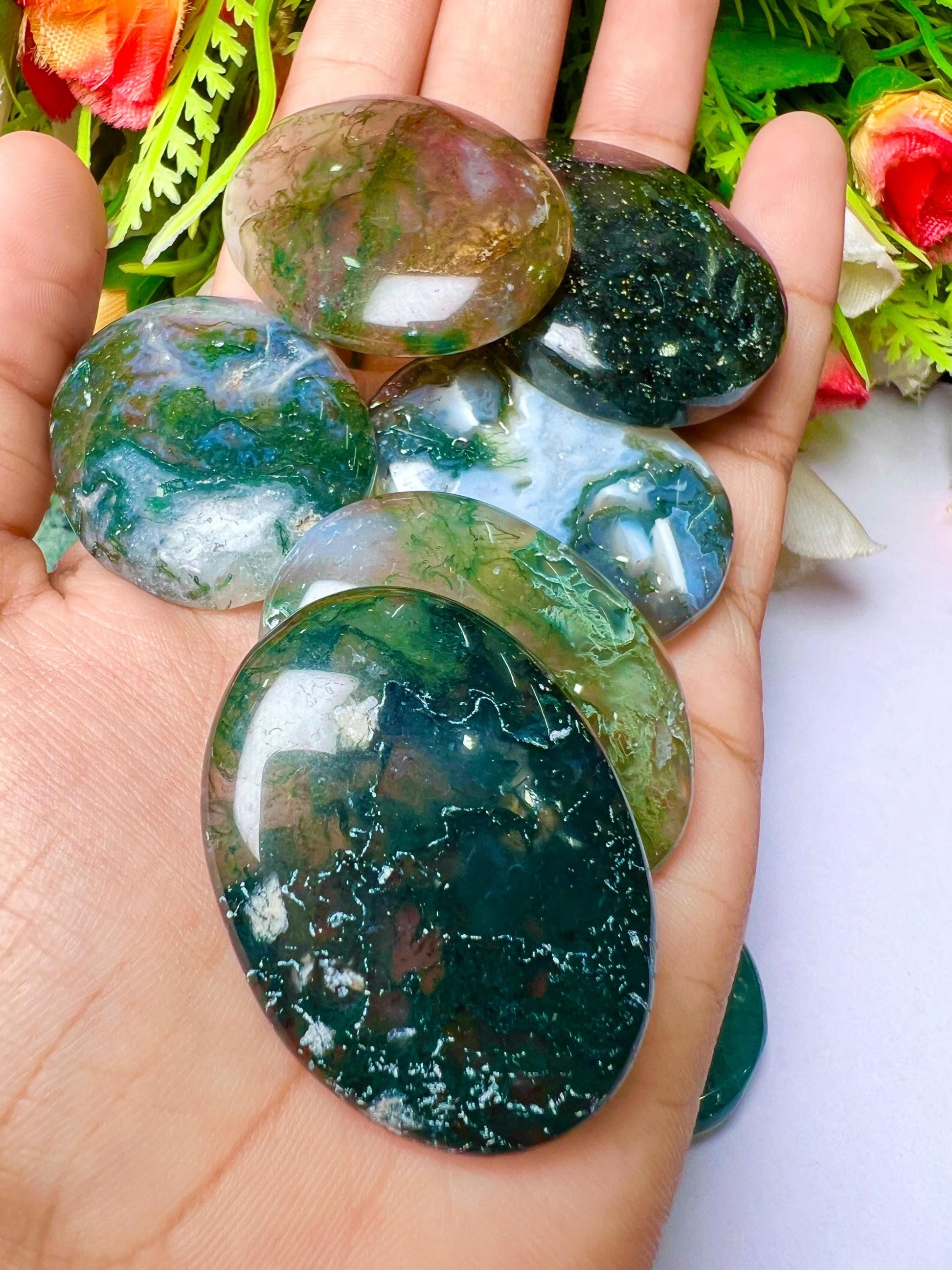 Moss Agate Stone Worry Stone – Crystal Worry Stone – Pocket Stone – Healing Crystal - 4cmx3cm Thumb Stone One (1) Piece