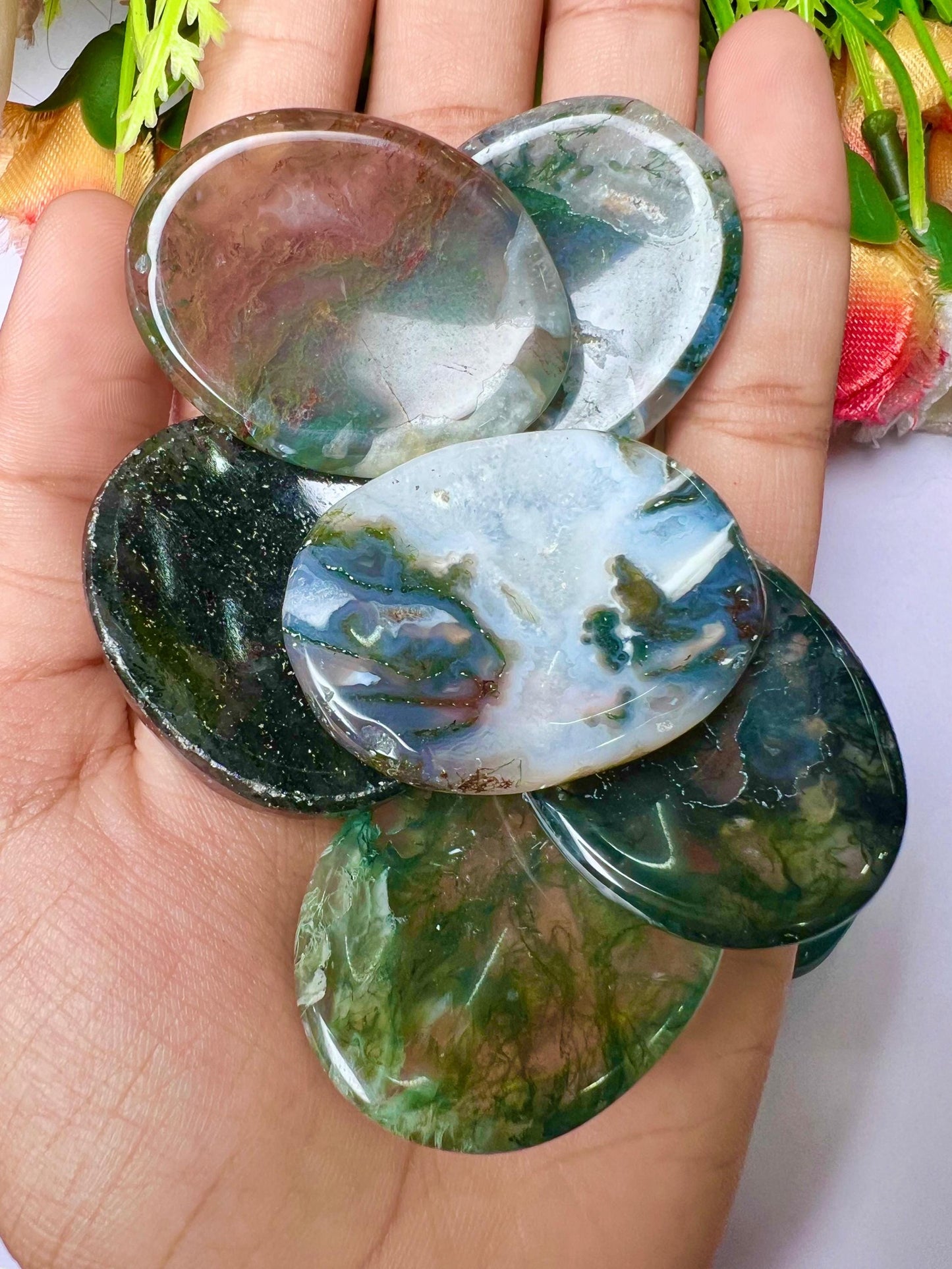 Moss Agate Stone Worry Stone – Crystal Worry Stone – Pocket Stone – Healing Crystal - 4cmx3cm Thumb Stone One (1) Piece