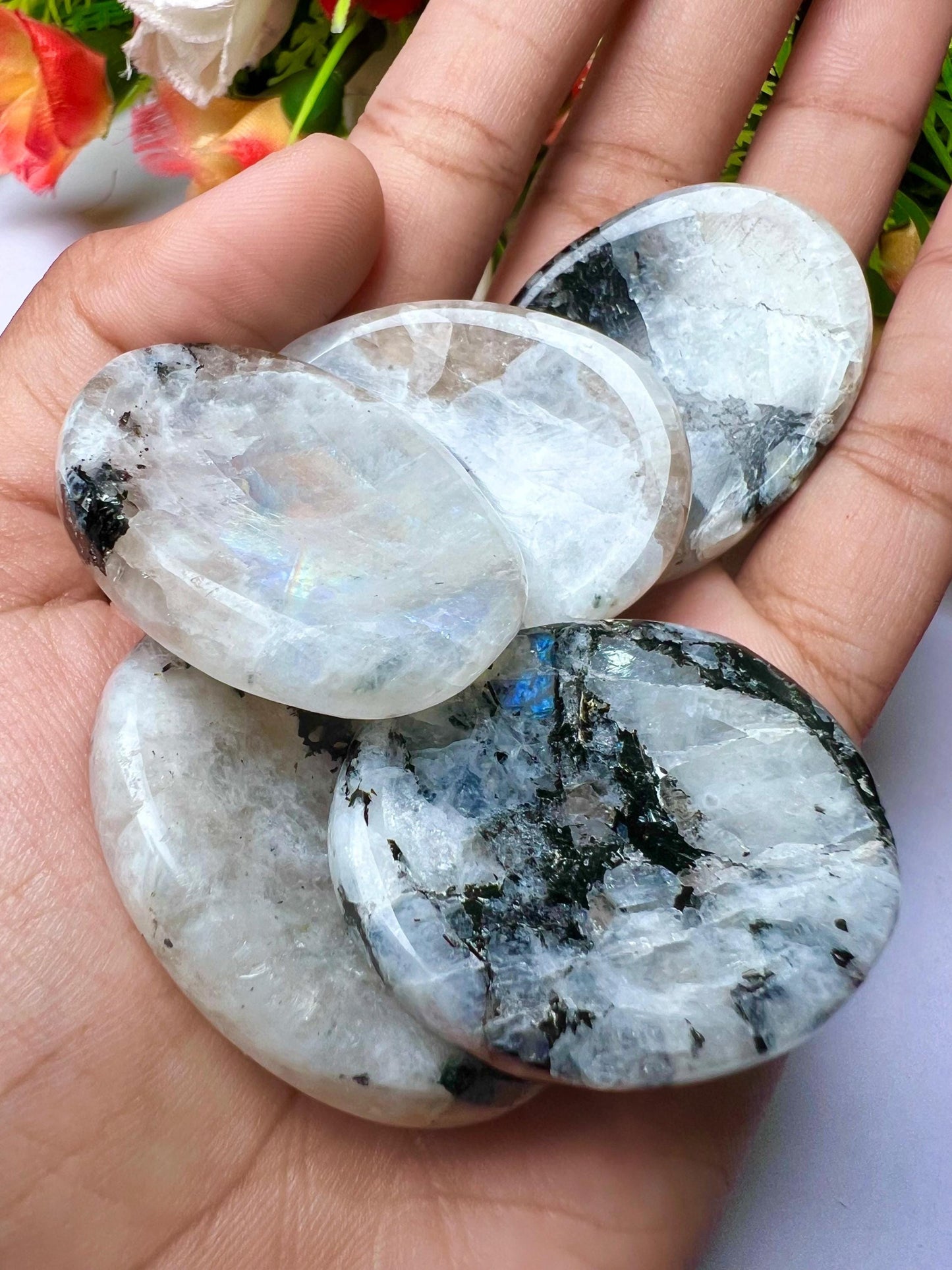 Rainbow Moonstone Worry Stone – Crystal Worry Stone – Pocket Stone – Healing Crystal - 4.5x3.5cm