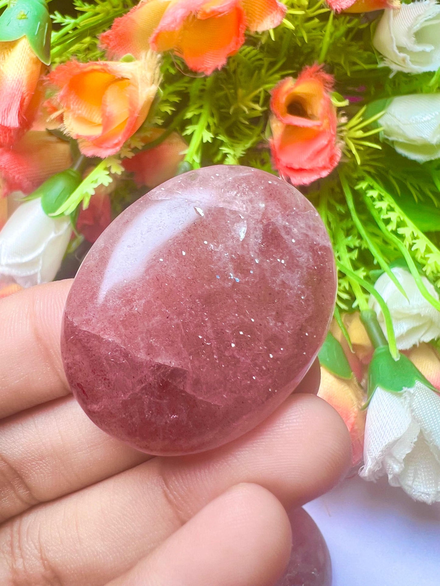 Strawberry Quartz Stone Worry Stone – Crystal Worry Stone – Pocket Stone – Healing Crystal - 4cmx3cm Thumb Stone One (1) Piece