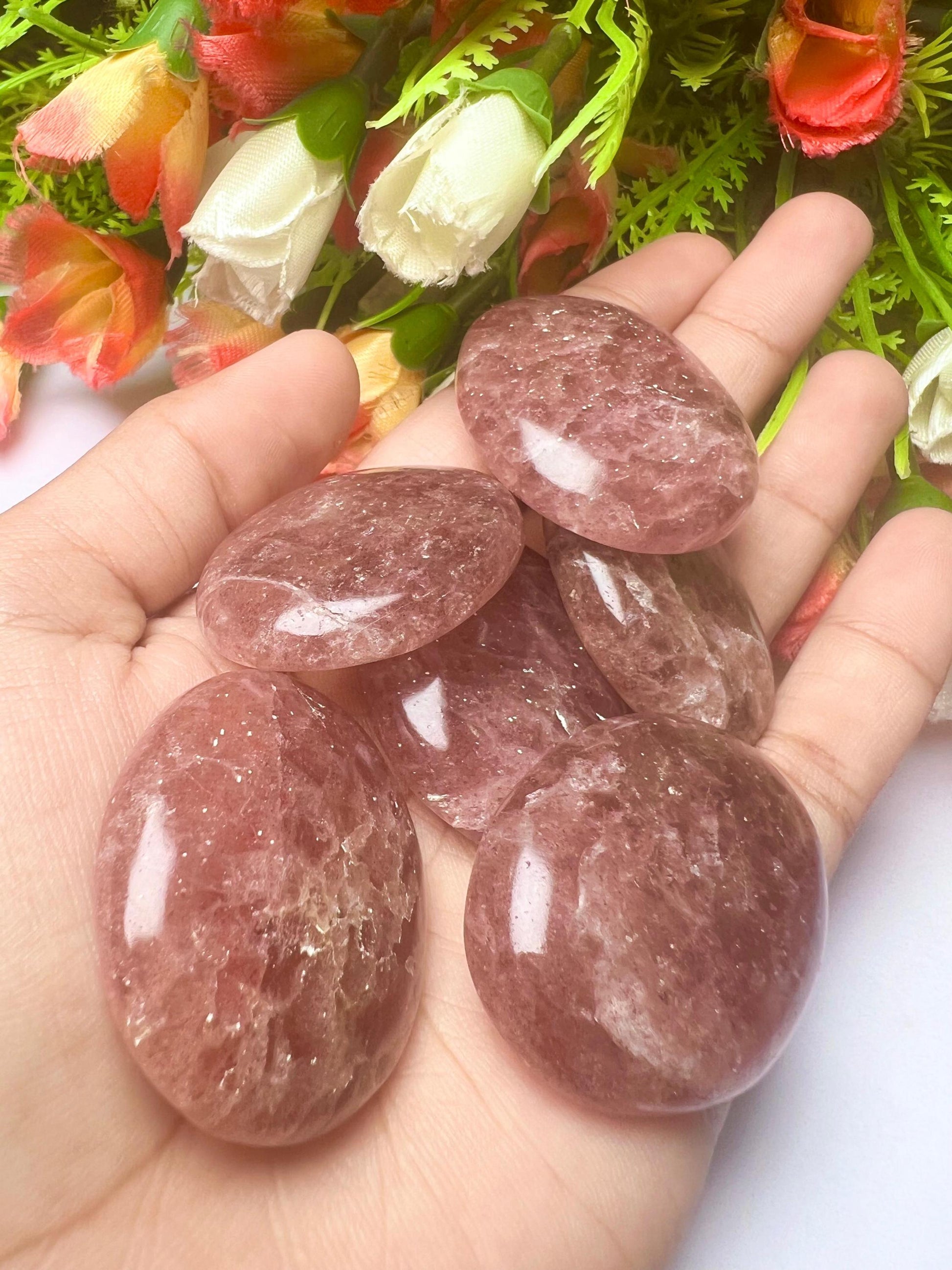 Strawberry Quartz Stone Worry Stone – Crystal Worry Stone – Pocket Stone – Healing Crystal - 4cmx3cm Thumb Stone One (1) Piece