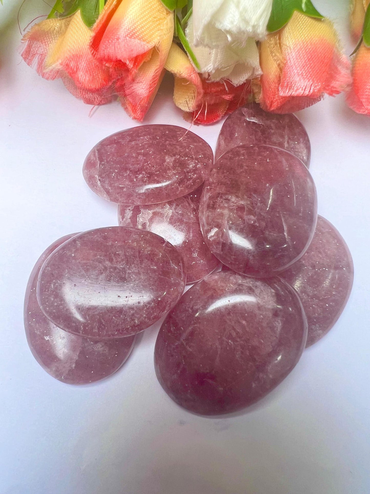 Strawberry Quartz Stone Worry Stone – Crystal Worry Stone – Pocket Stone – Healing Crystal - 4cmx3cm Thumb Stone One (1) Piece