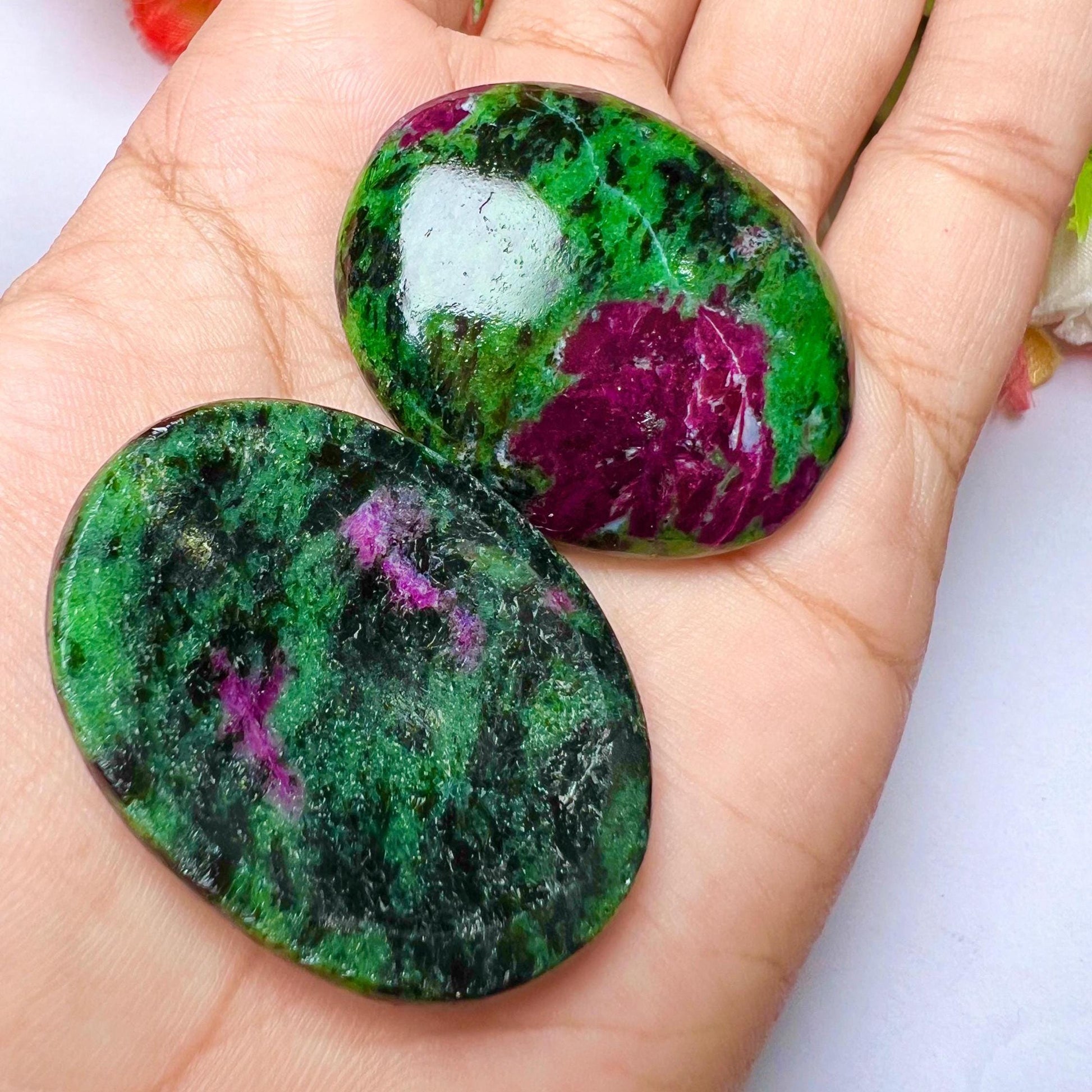 African Ruby Zoisite Stone Worry Stone – Crystal Worry Stone – Pocket Stone – Healing Crystal - 4cmx3cm Thumb Stone One (1) Piece