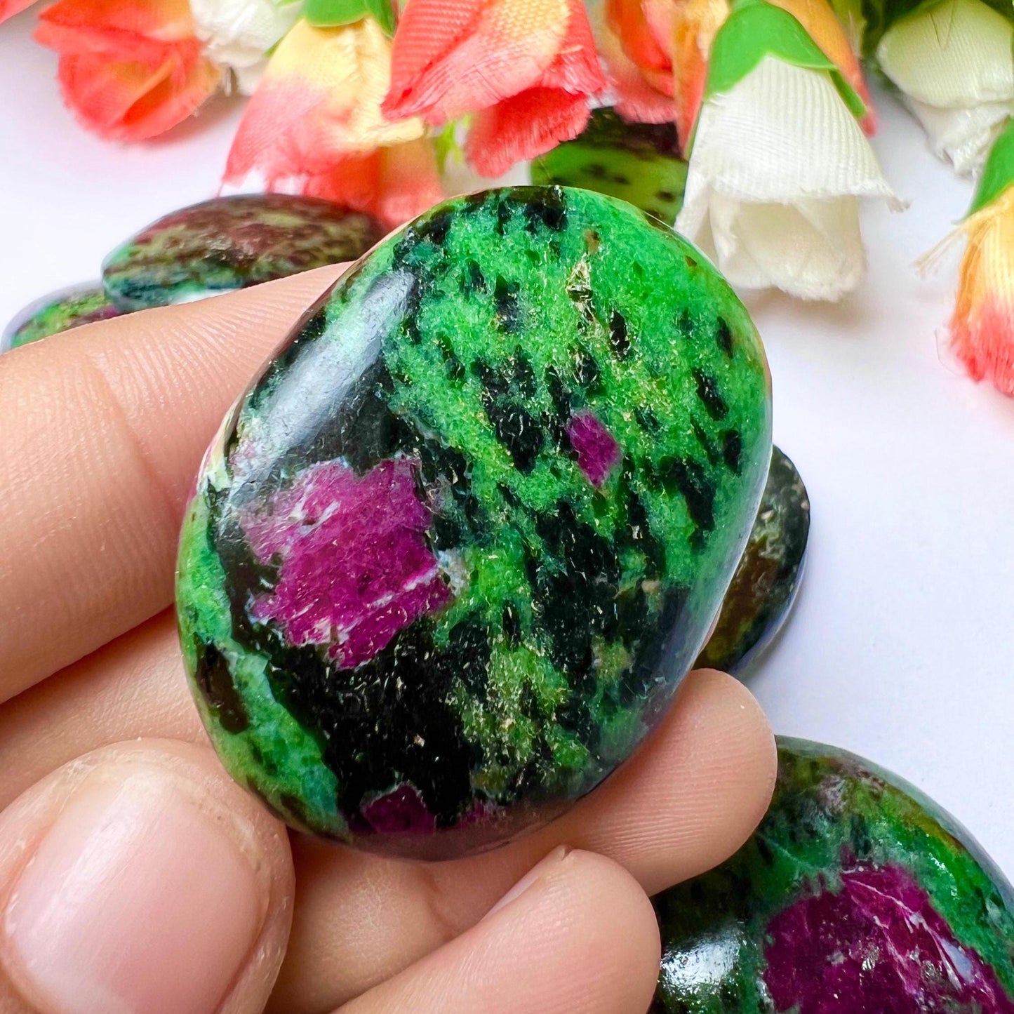 African Ruby Zoisite Stone Worry Stone – Crystal Worry Stone – Pocket Stone – Healing Crystal - 4cmx3cm Thumb Stone One (1) Piece