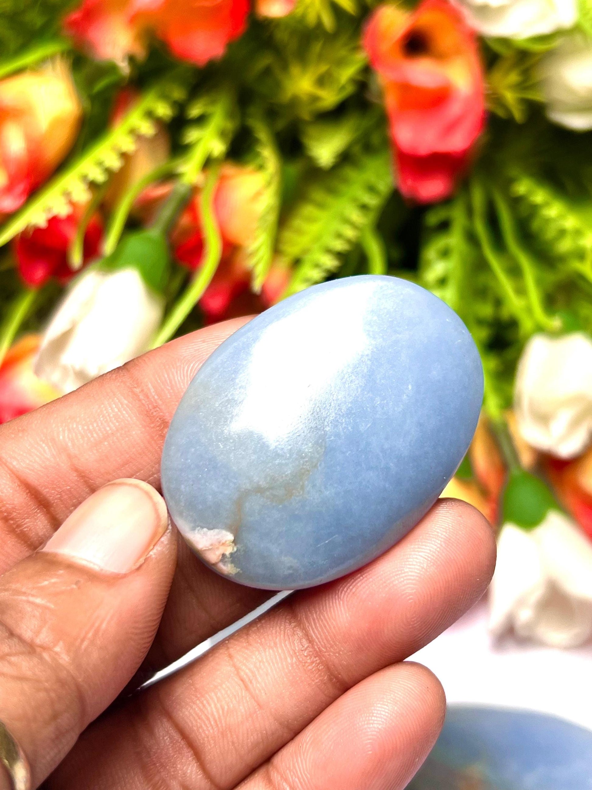 Angelite Stone Worry Stone – Crystal Worry Stone – Pocket Stone – Healing Crystal - 4cmx3cm Thumb Stone One (1) Piece