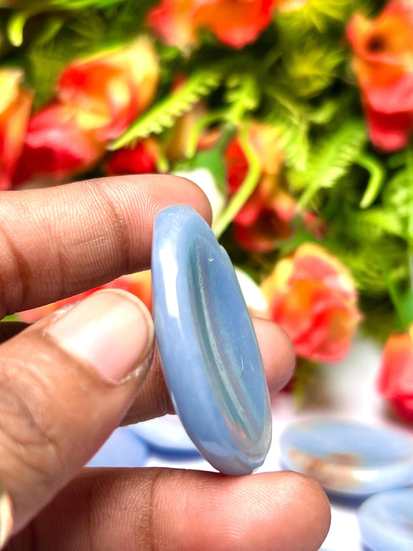 Angelite Stone Worry Stone – Crystal Worry Stone – Pocket Stone – Healing Crystal - 4cmx3cm Thumb Stone One (1) Piece