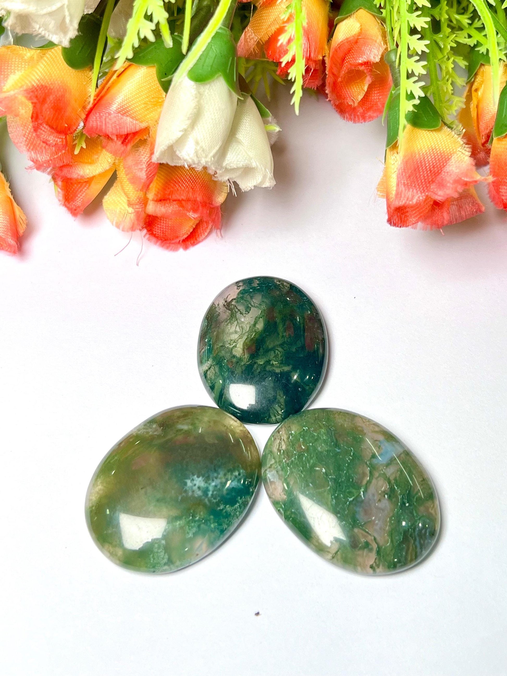 Moss Agate Stone Worry Stone – Crystal Worry Stone – Pocket Stone – Healing Crystal - 4cmx3cm Thumb Stone One (1) Piece