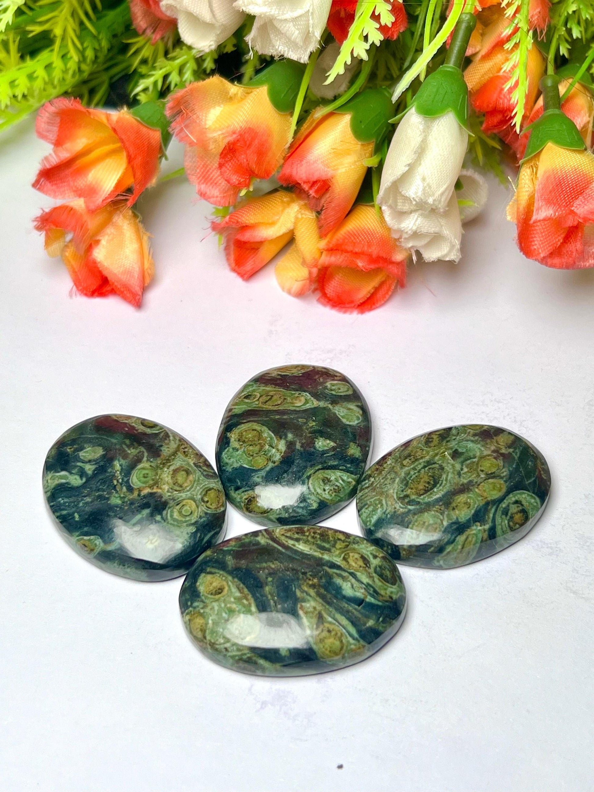 Kambaba Jasper Green Stromatolite Crocodile Jasper Galaxy Jasper, Amphibianite Stone Worry Stone – Pocket Stone – Thumb Stone One (1) Piece