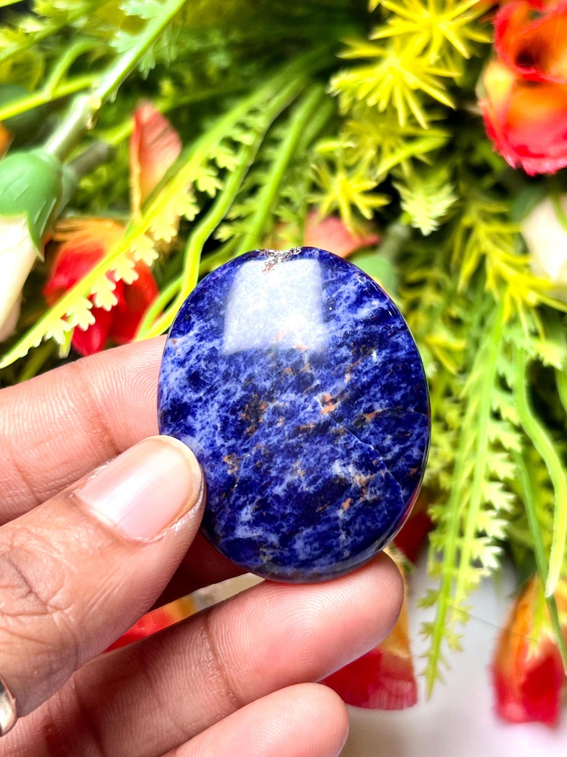 Sodalite Stone Worry Stone – Crystal Worry Stone – Pocket Stone – Healing Crystal - 4cmx3cm Thumb Stone One (1) Piece